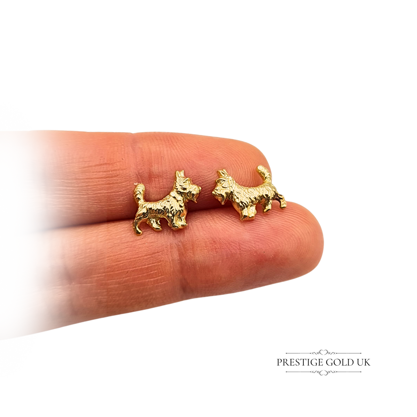 9ct Gold Scottie Dog Small Stud Earrings, Lightweight Scottish Terrier Jewellery