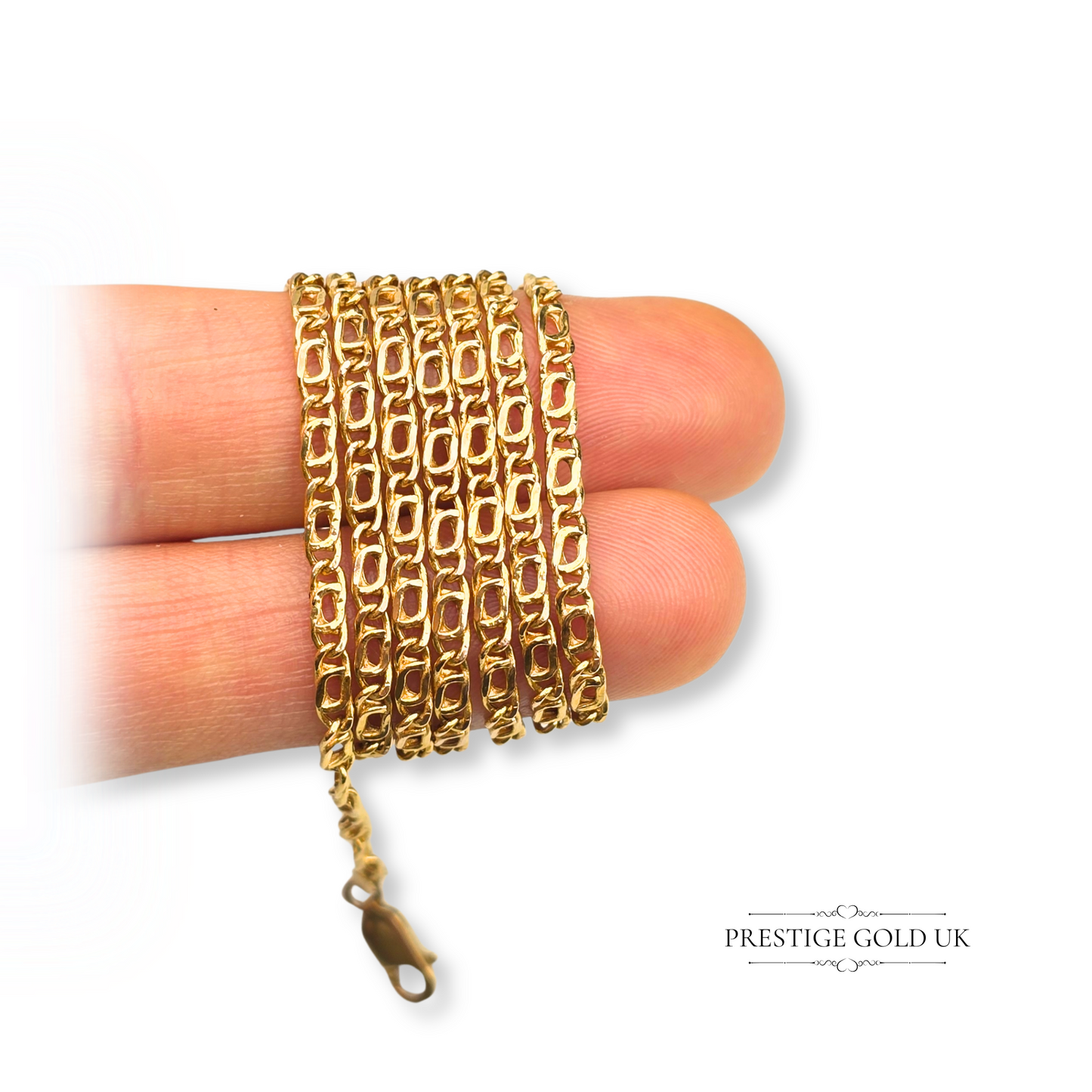 25" Long 9ct Gold Figaro Chain Necklace, Lightweight Hollow Gold Link