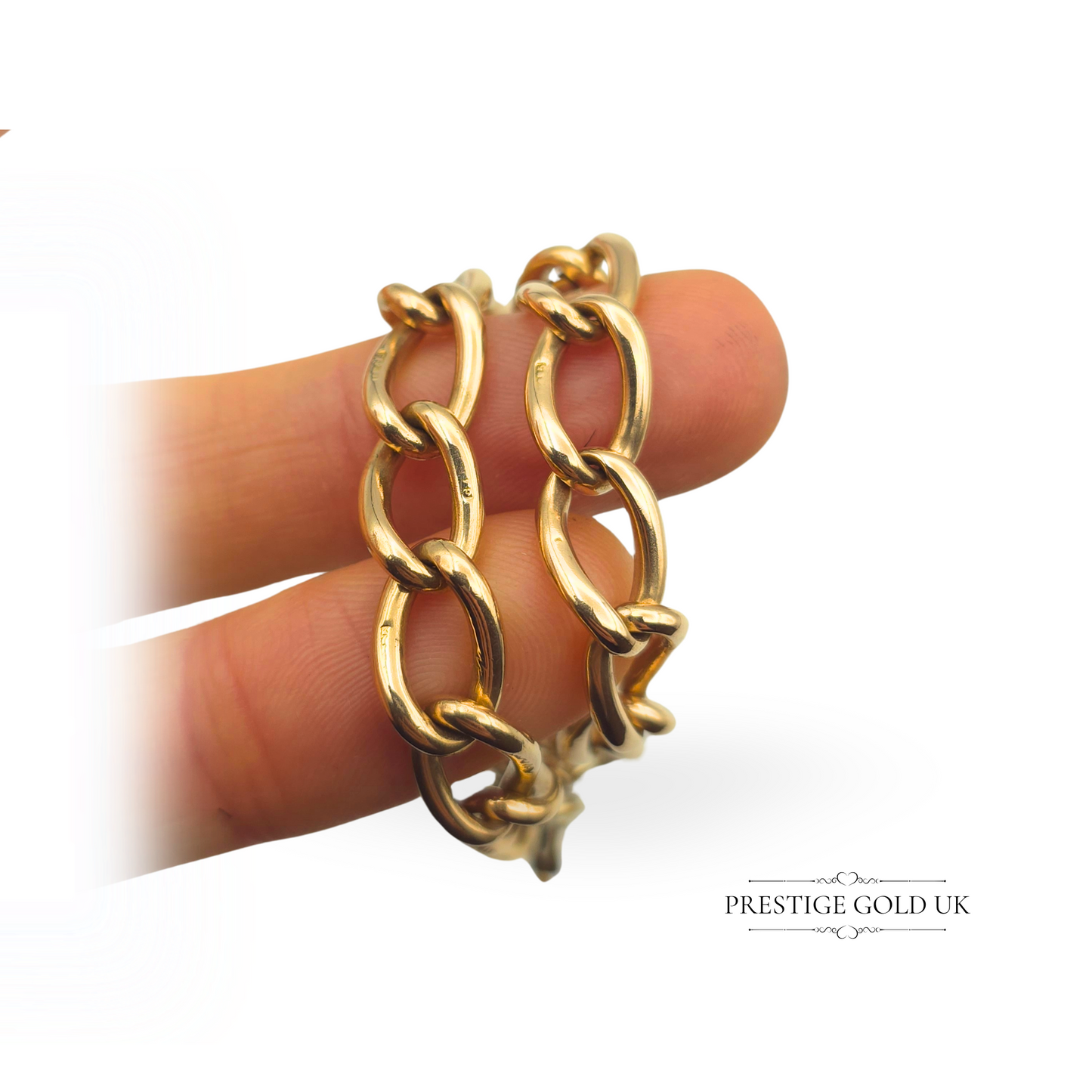 9ct Gold Solid Heavy Charm Bracelet, 7 1/4" (18.5cm) Long