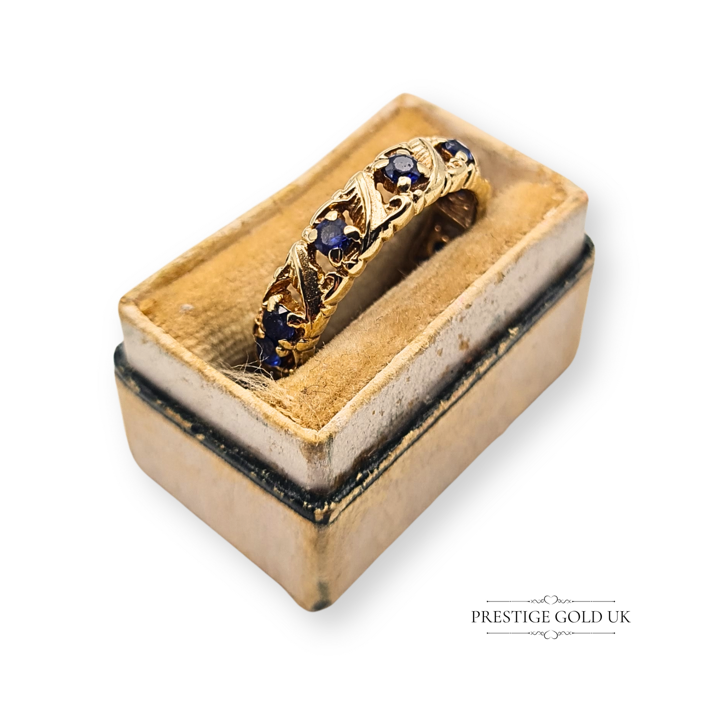 Quality 9ct Gold Sapphire Full Eternity Ring, Ornate Openwork, UK K US 5 1/4