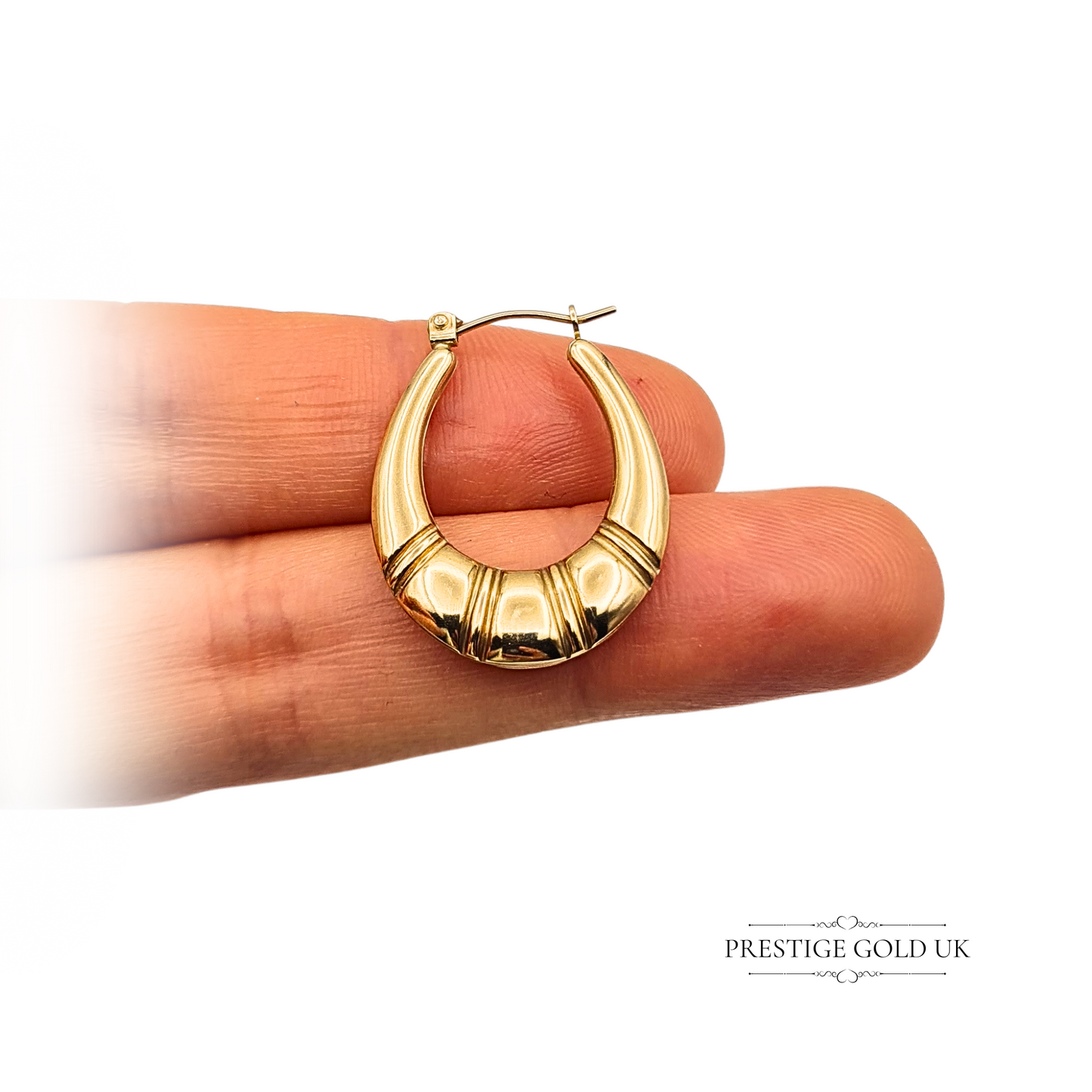 9ct Gold Large Creole Hinge Hoop Earrings, Hollow Flip Top Gypsy Hinge Hoop