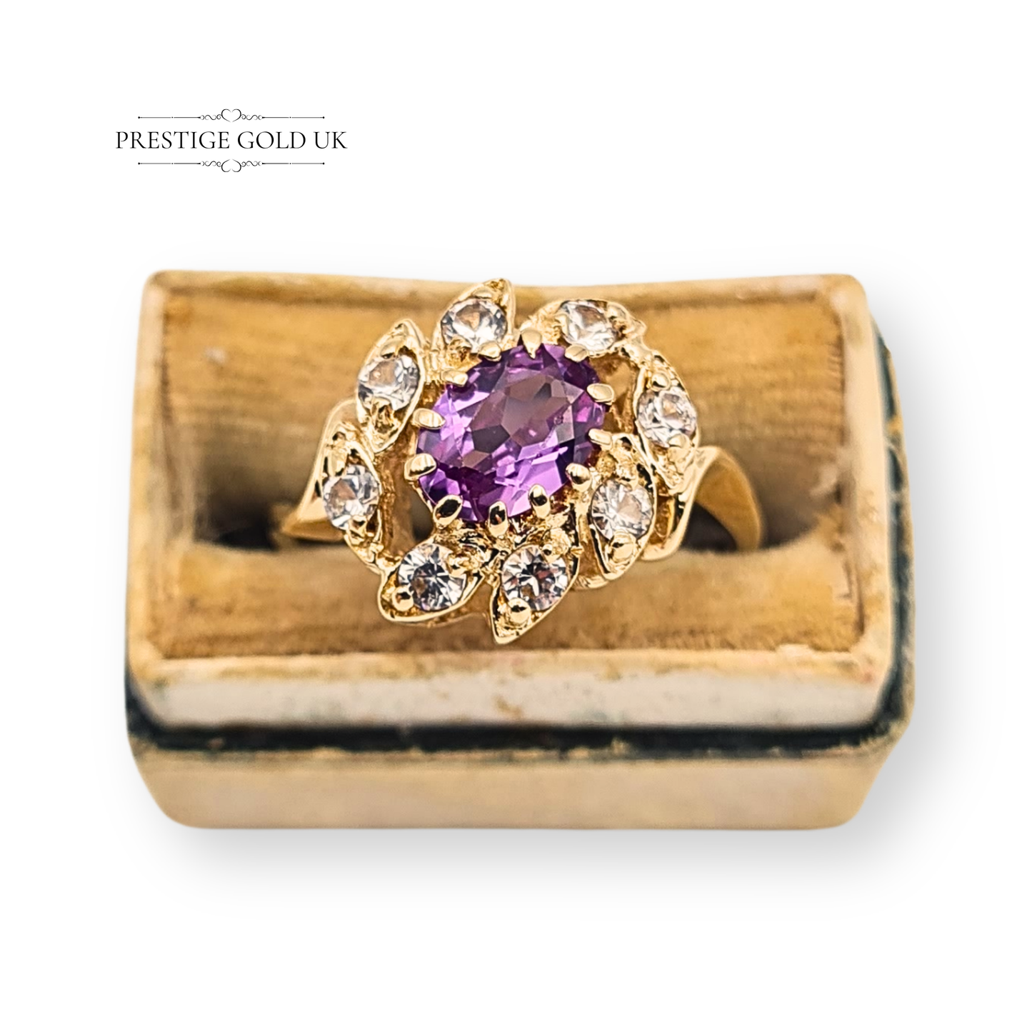 14ct Gold Pink Amethyst CZ Oval Cluster Ring, Size UK M US 6 1/2