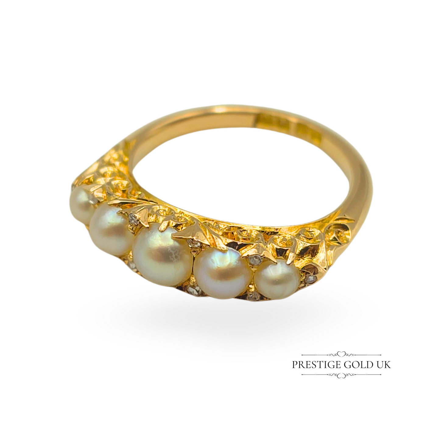 Antique 18ct Gold Pearl and Diamond Ring, Deakin & Francis Of London