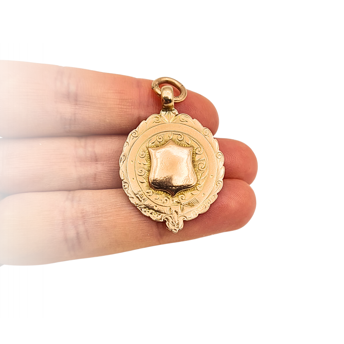 Antique 9ct Rose Gold Shield Fob Pendant Birmingham 1912 Hallmarked