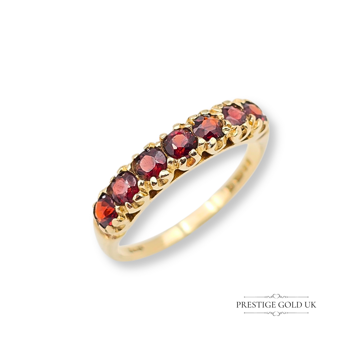 9ct Gold Garnet Half Eternity Ring, Set with Seven Stones Size UK P - US 7 1/2