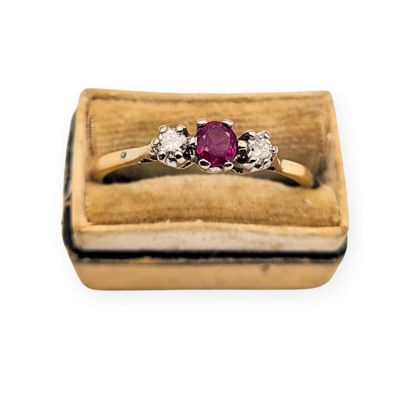 Large Size 9ct Gold Ruby Diamond Ring 3 Stone UK X US 11 1/4