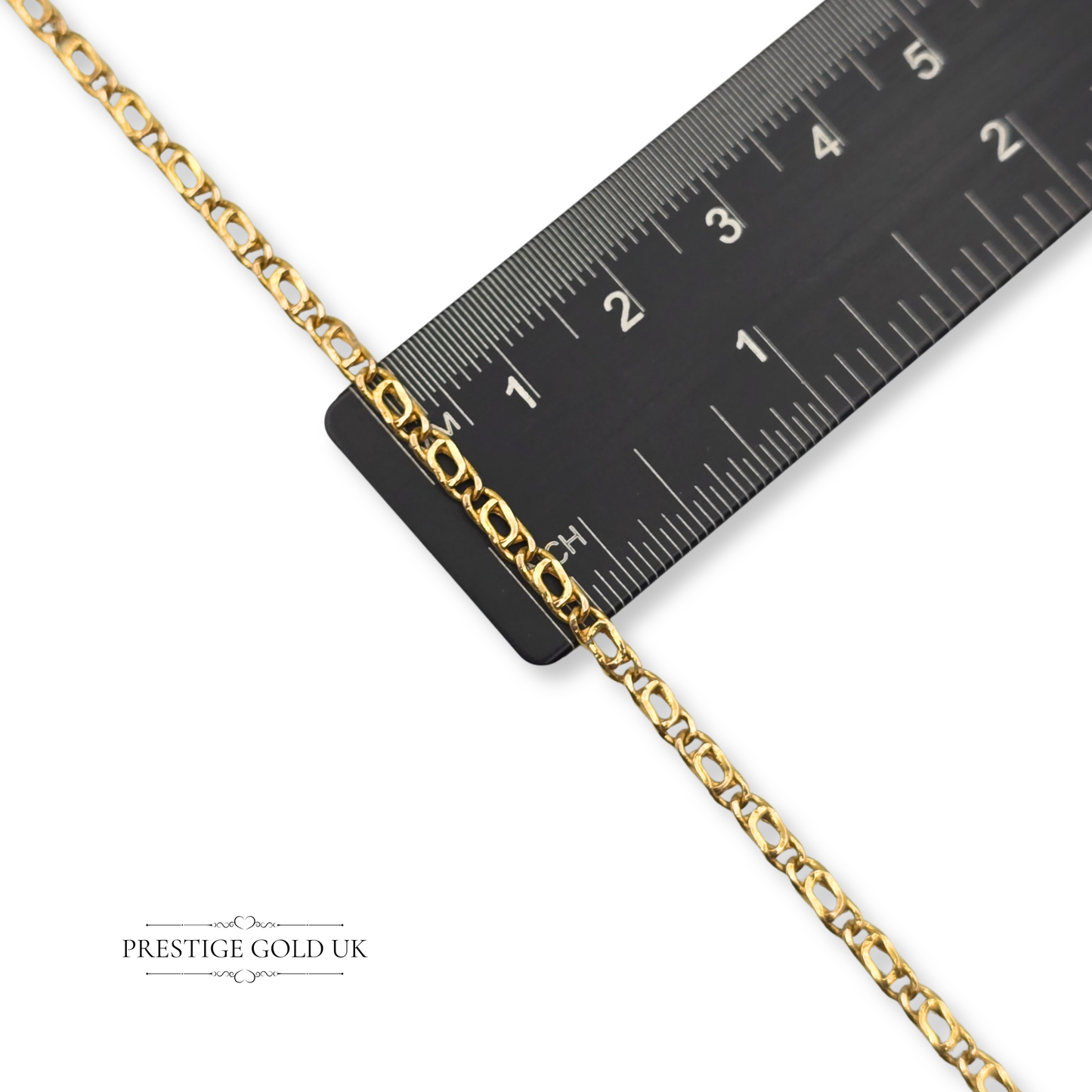 25" Long 9ct Gold Figaro Chain Necklace, Lightweight Hollow Gold Link