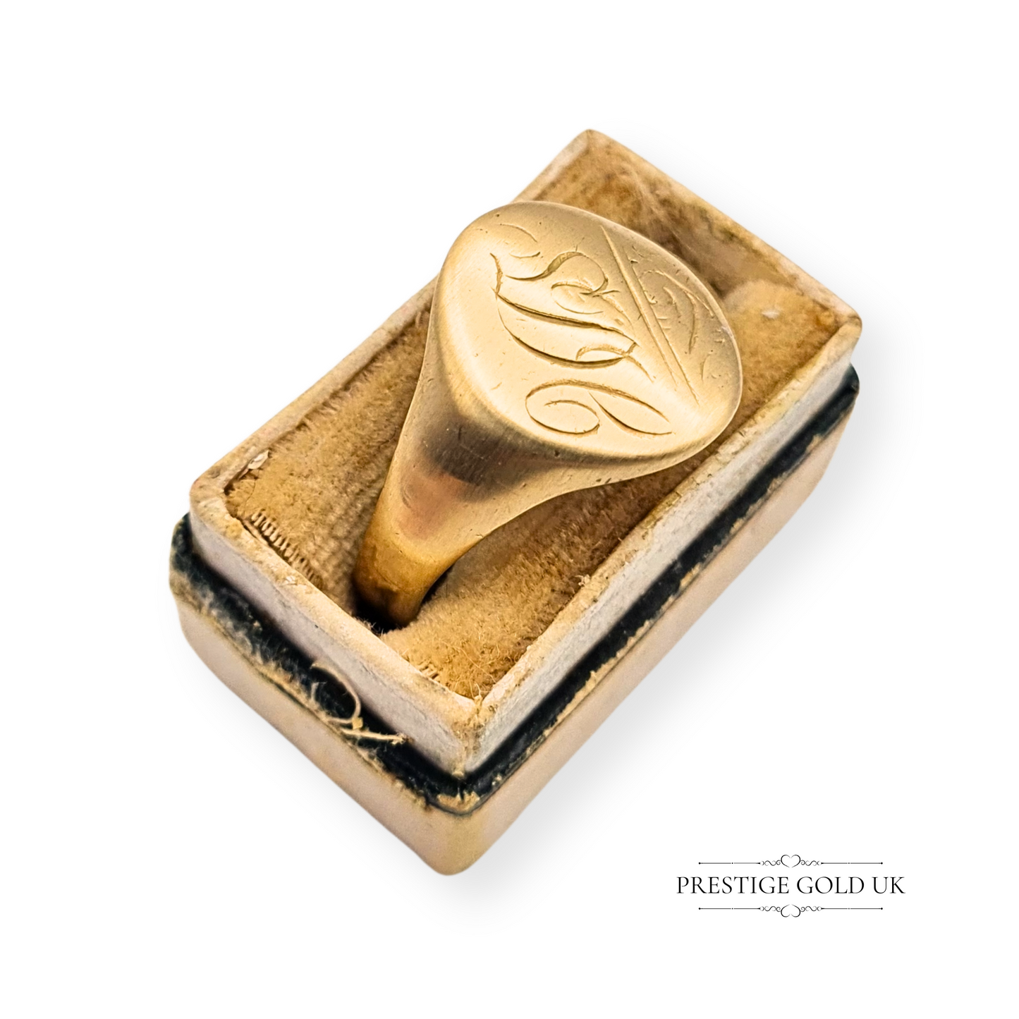 9ct Gold Large Engraved Monogram Signet Ring, UK S US 9, Birmingham 1989
