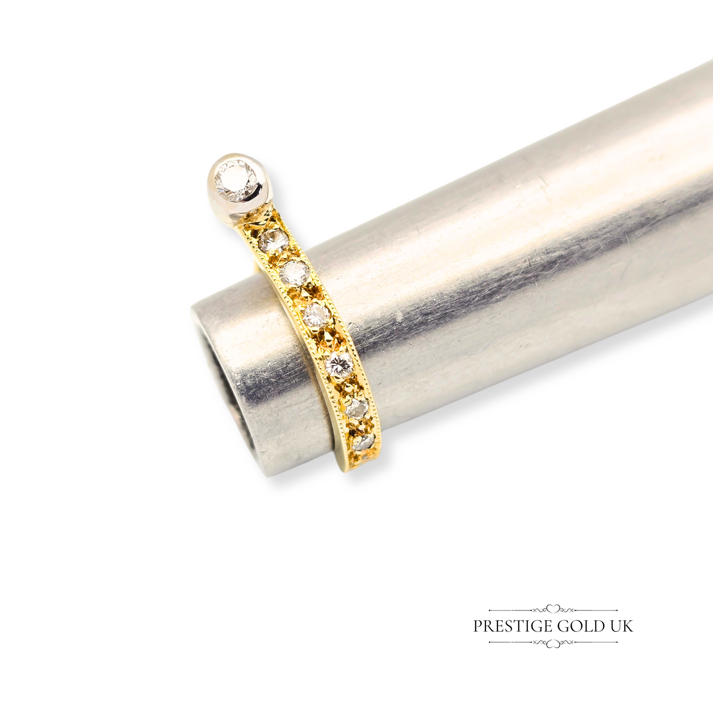 14ct Gold Diamond Half Hoop Earrings, J Shape Design with White Gold Detail