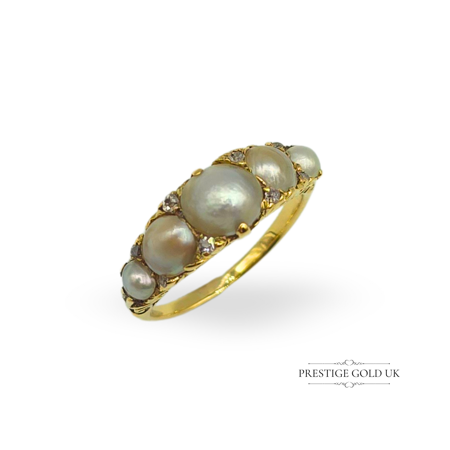 Antique 18ct Gold Pearl & Diamond Ring, UK M / US 6 1/4 Euro 52.5