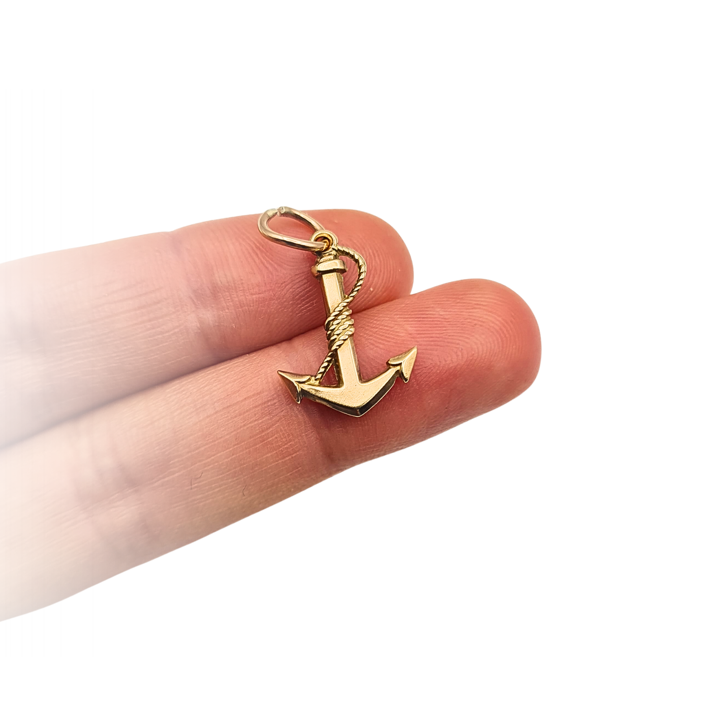 9ct Gold Small Anchor Charm Pendant Rope Detail Nautical Charm