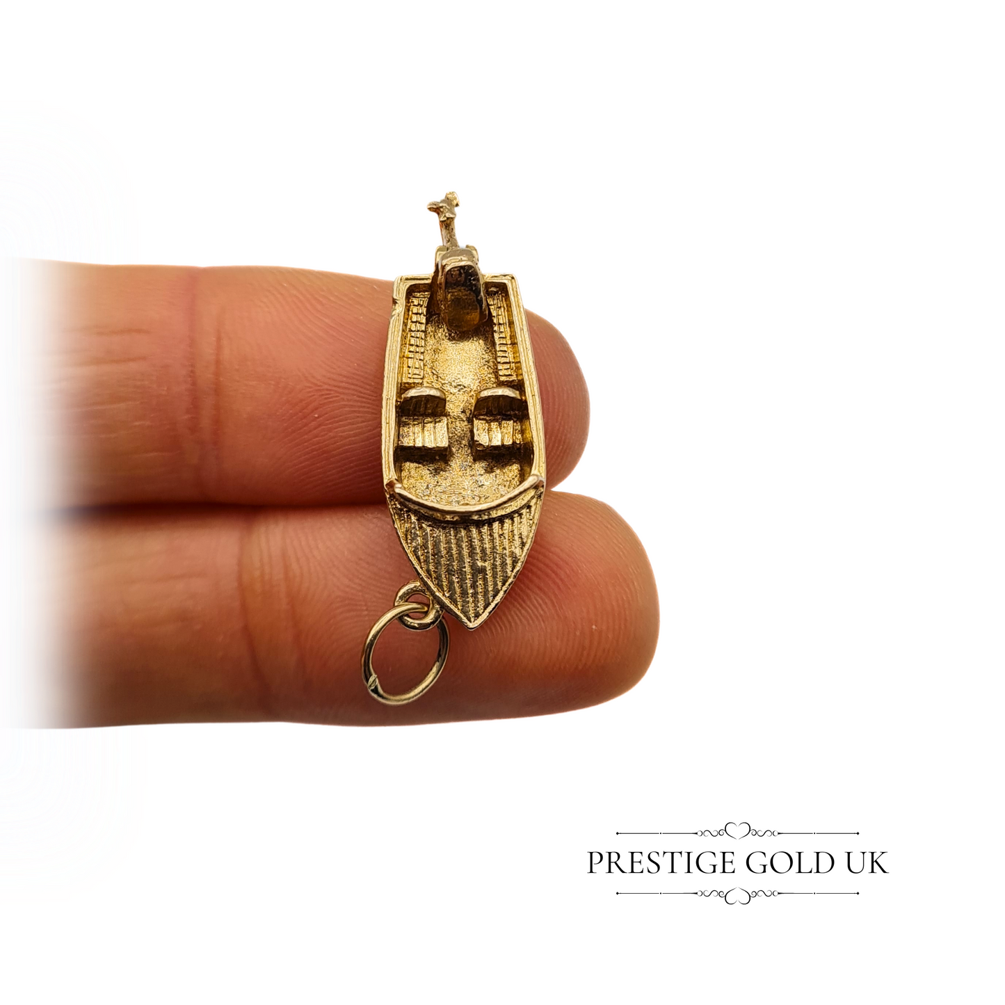 Vintage 9ct Gold Motorboat Charm with Moving Outboard Motor