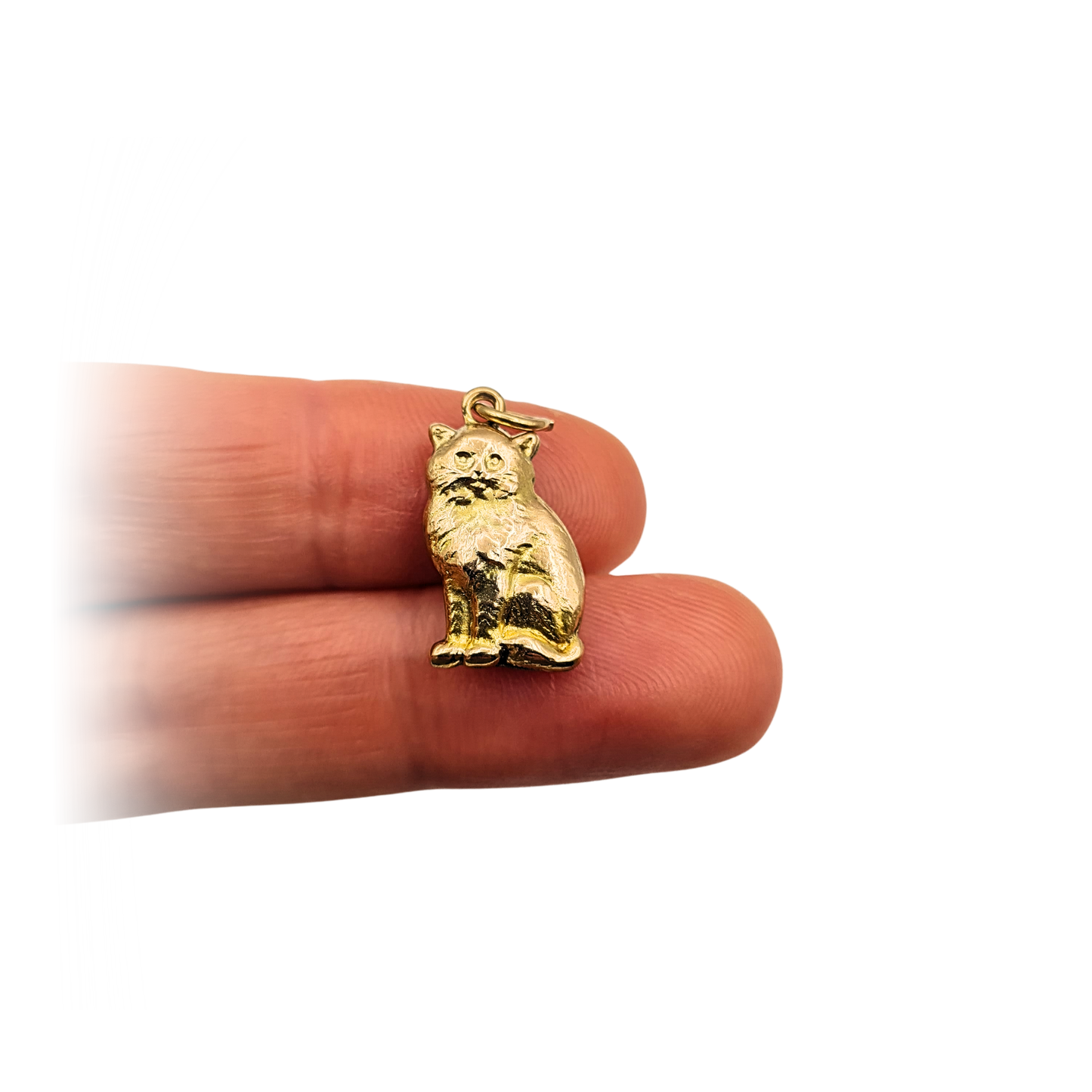 9ct Gold Puffy Cat Charm, Hollow Cat Pendant