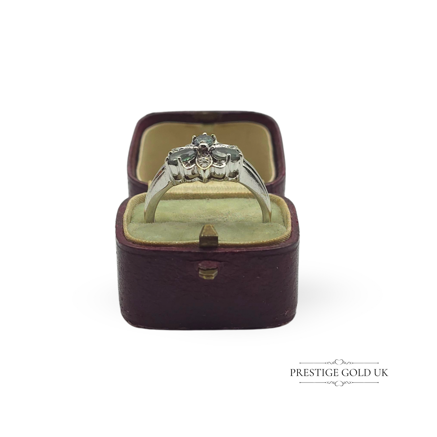 Vintage 14ct White Gold Tourmaline & Diamond Ring - UK N 1/2, US 7 - CLEARANCE