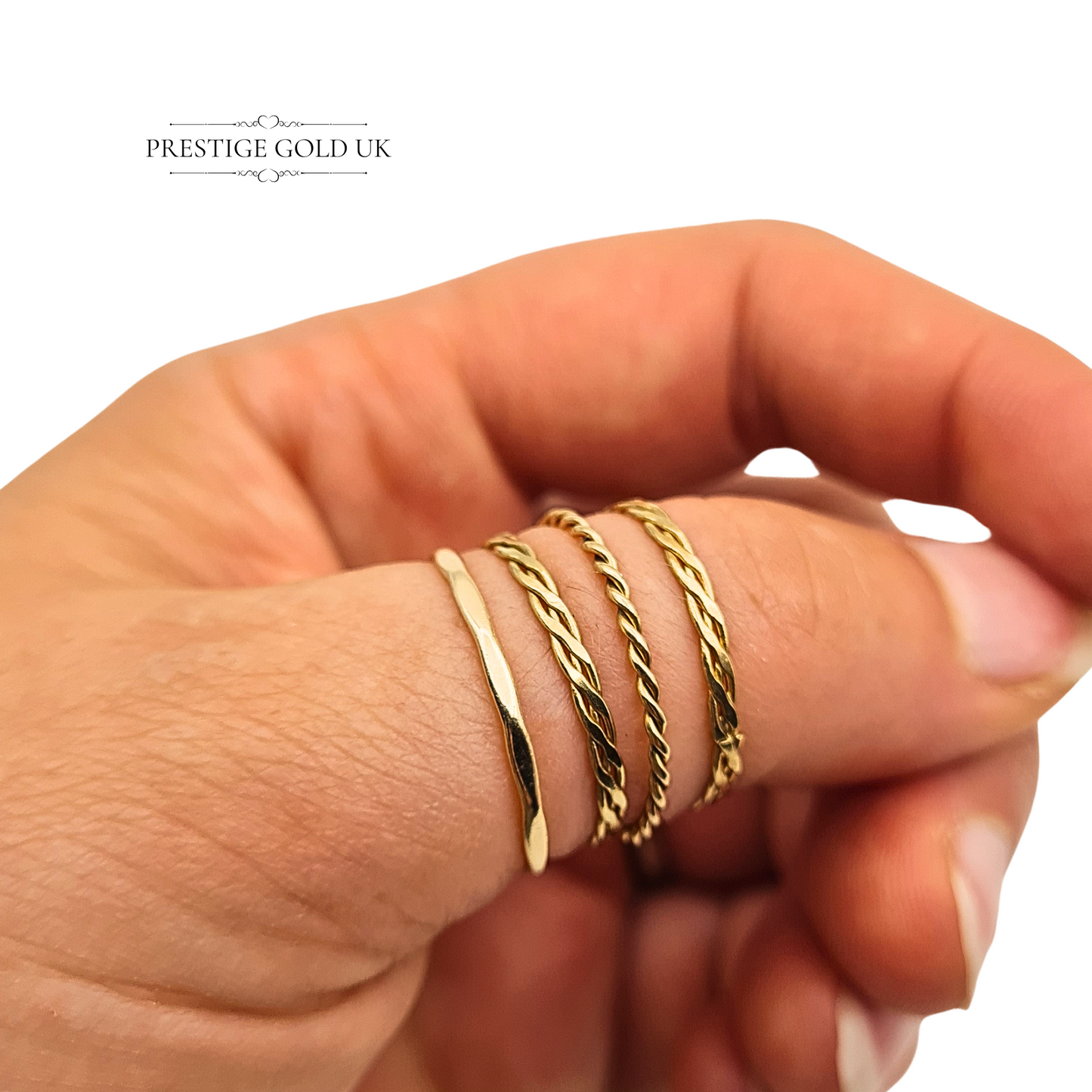9ct Gold Braided Stacking Ring, Size UK N - US 6 3/4 Narrow Plaited Design