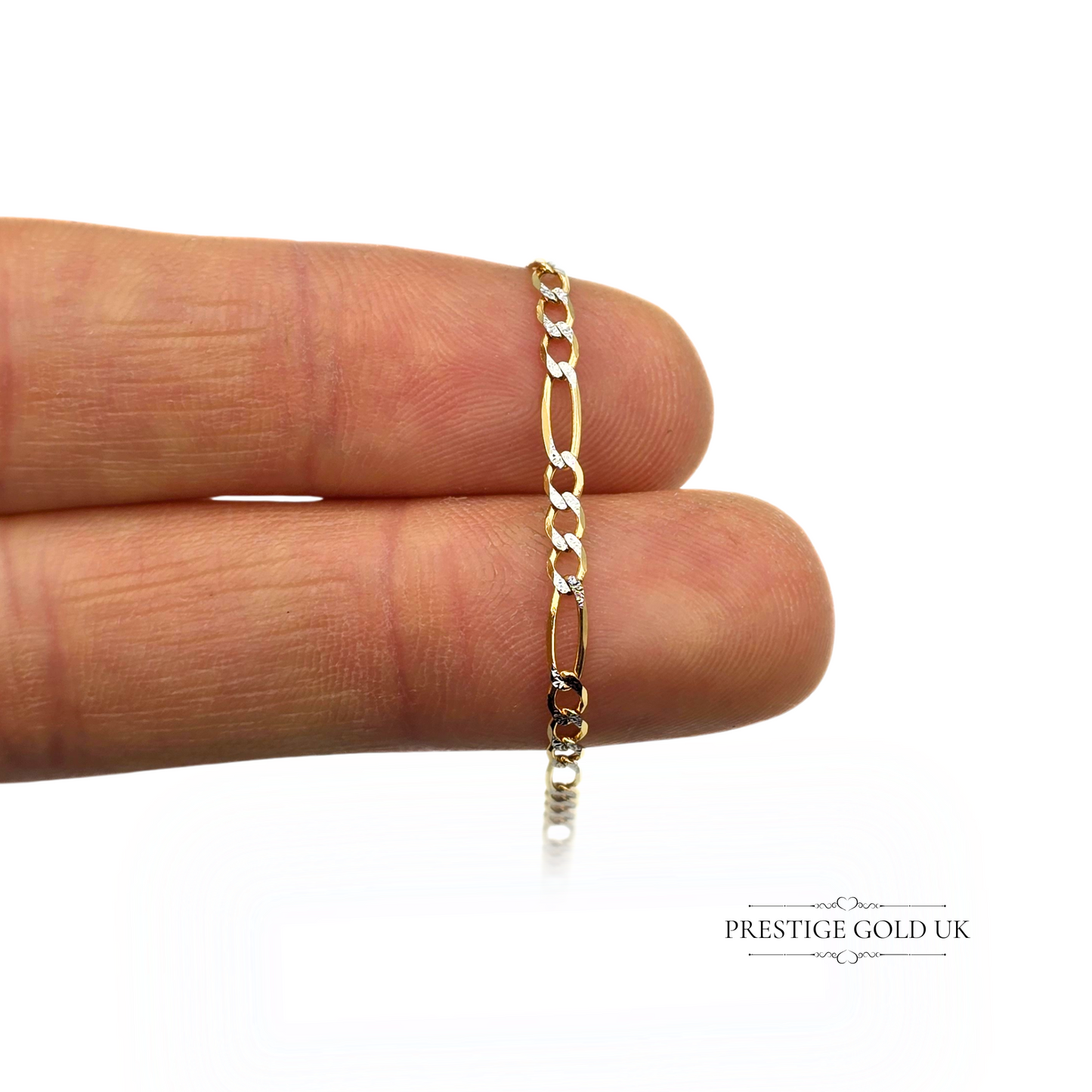9 3/4" Vintage 9ct Yellow & White Gold Figaro Bracelet Anklet