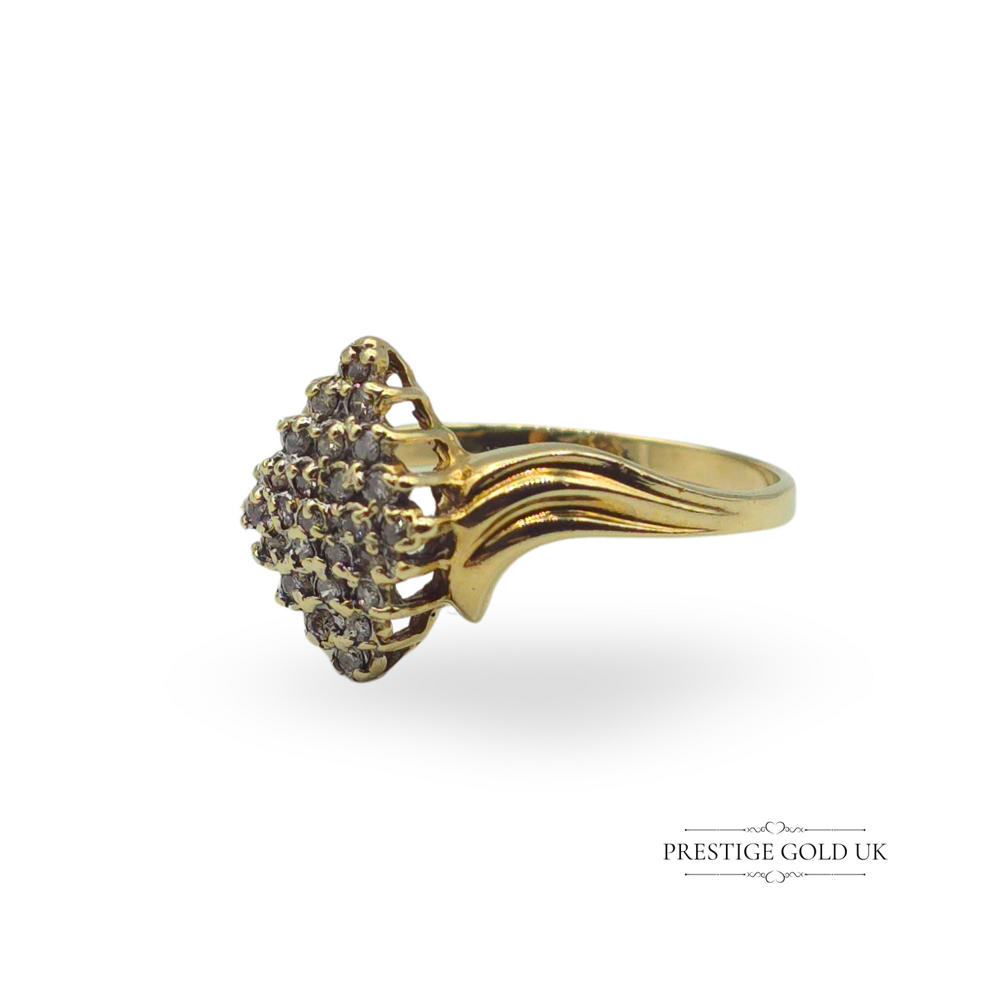 9ct Gold Marquise-Shaped Diamond Cluster Ring, UK S 1/2 US 9 1/4 Euro 60.5