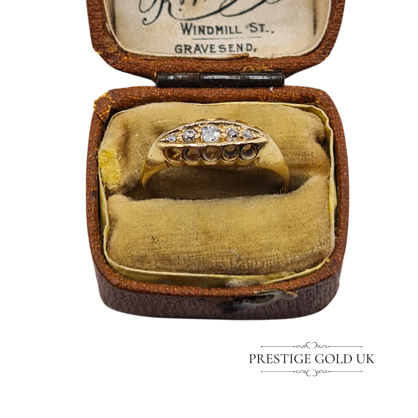 Antique 18ct Gold & Diamond Boat Ring - Size UK L 1/2 US 6 Euro 52