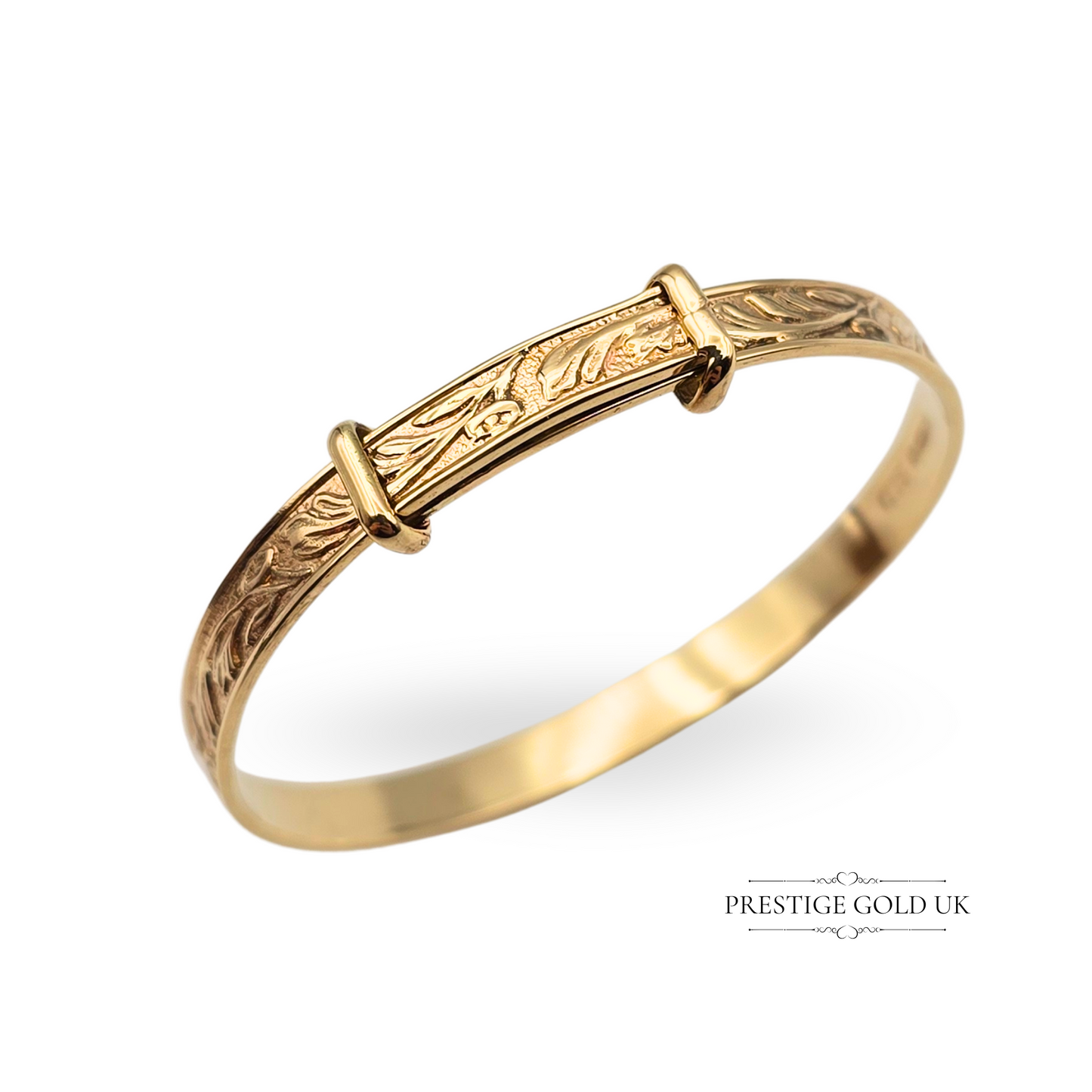 9ct Gold Child’s Bangle, Engraved Botanical Design Beautiful Child’s Bangle
