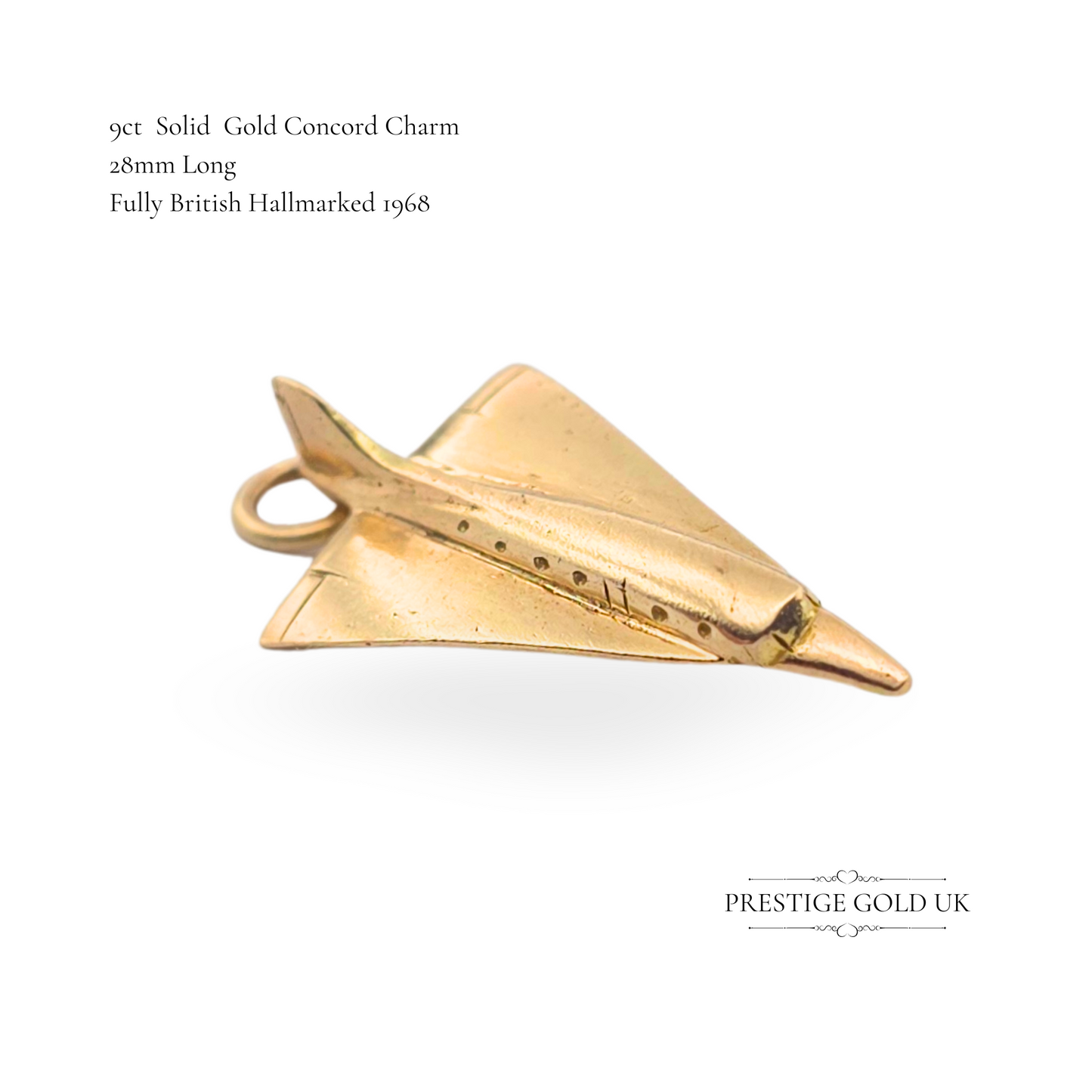 Vintage 9ct Gold Concorde Charm, Fully British Hallmarked