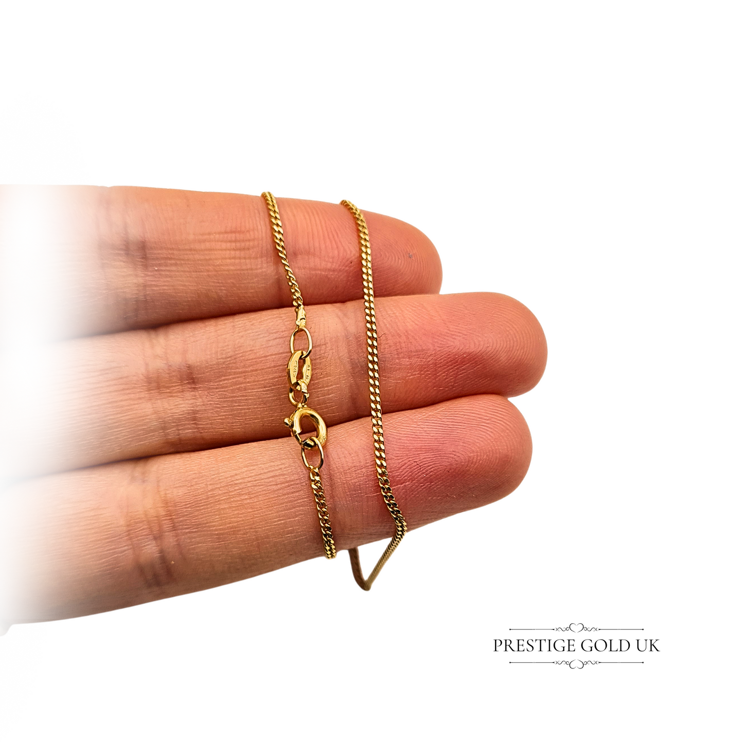 18 1/2" Gold Narrow Curb Chain Necklace, Fully British Hallmarked