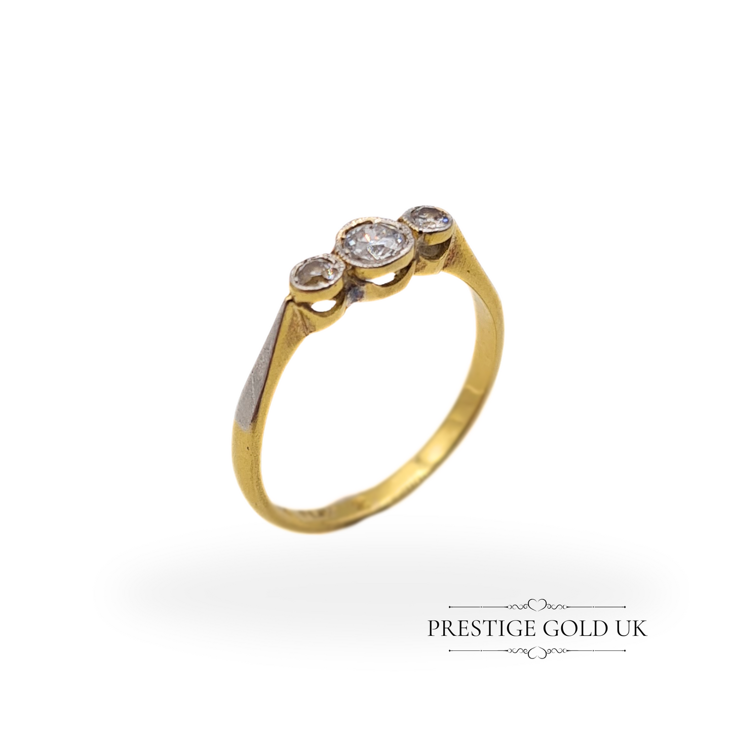 Vintage 18ct Gold & Platinum 3 Stone Diamond Trilogy Ring - UK K US 5 3/4