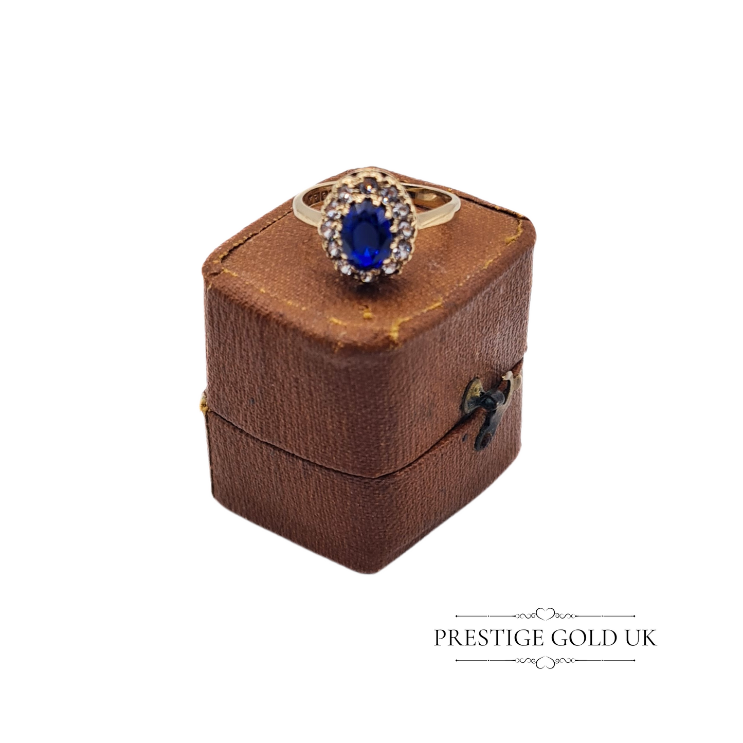 Vintage 9ct Gold Blue Stone & CZ Oval Cluster Ring - UK H US 3 3/4