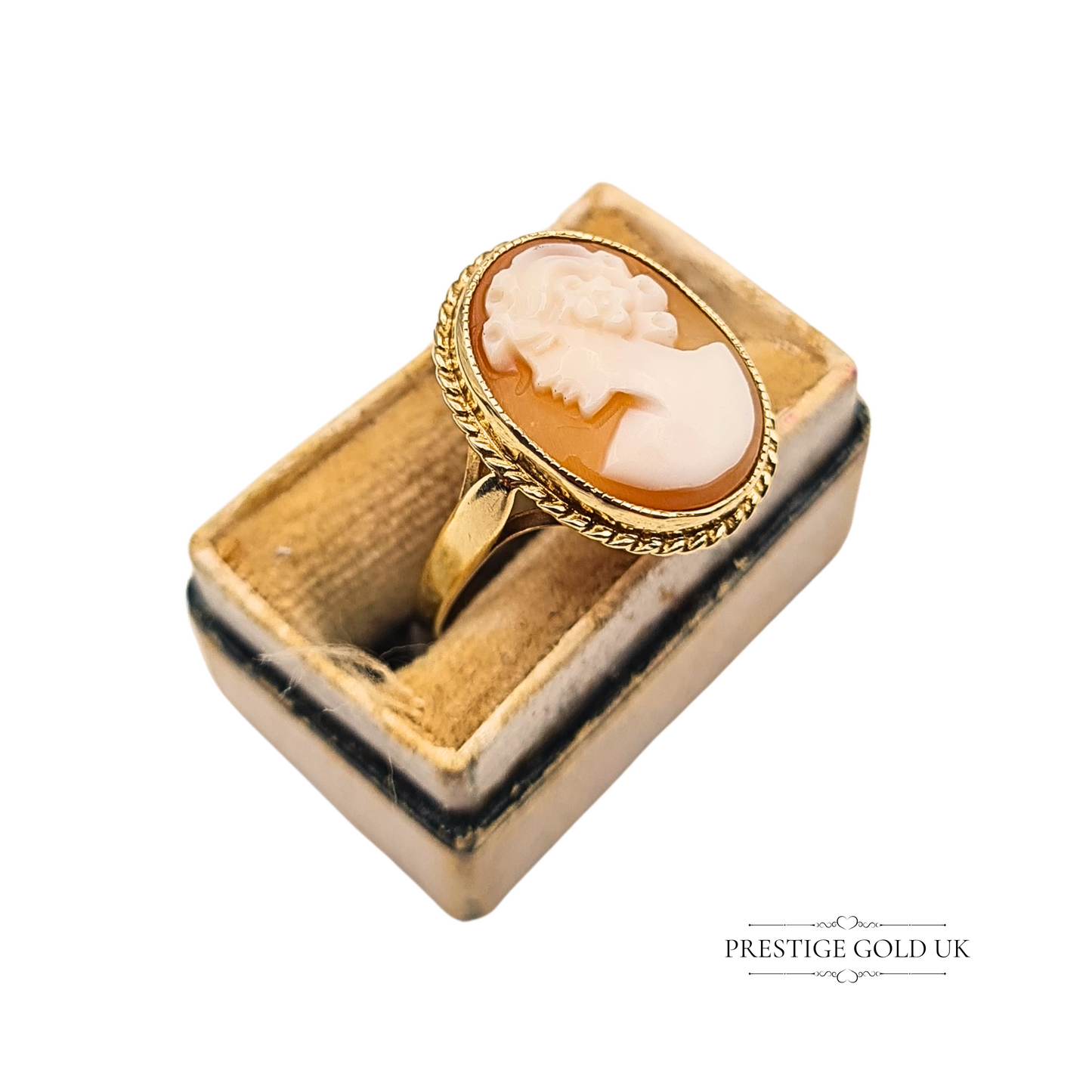 Vintage 9ct Gold Cameo Ring, Hand Carved Shell Female Portrait, Size UK N / US 7