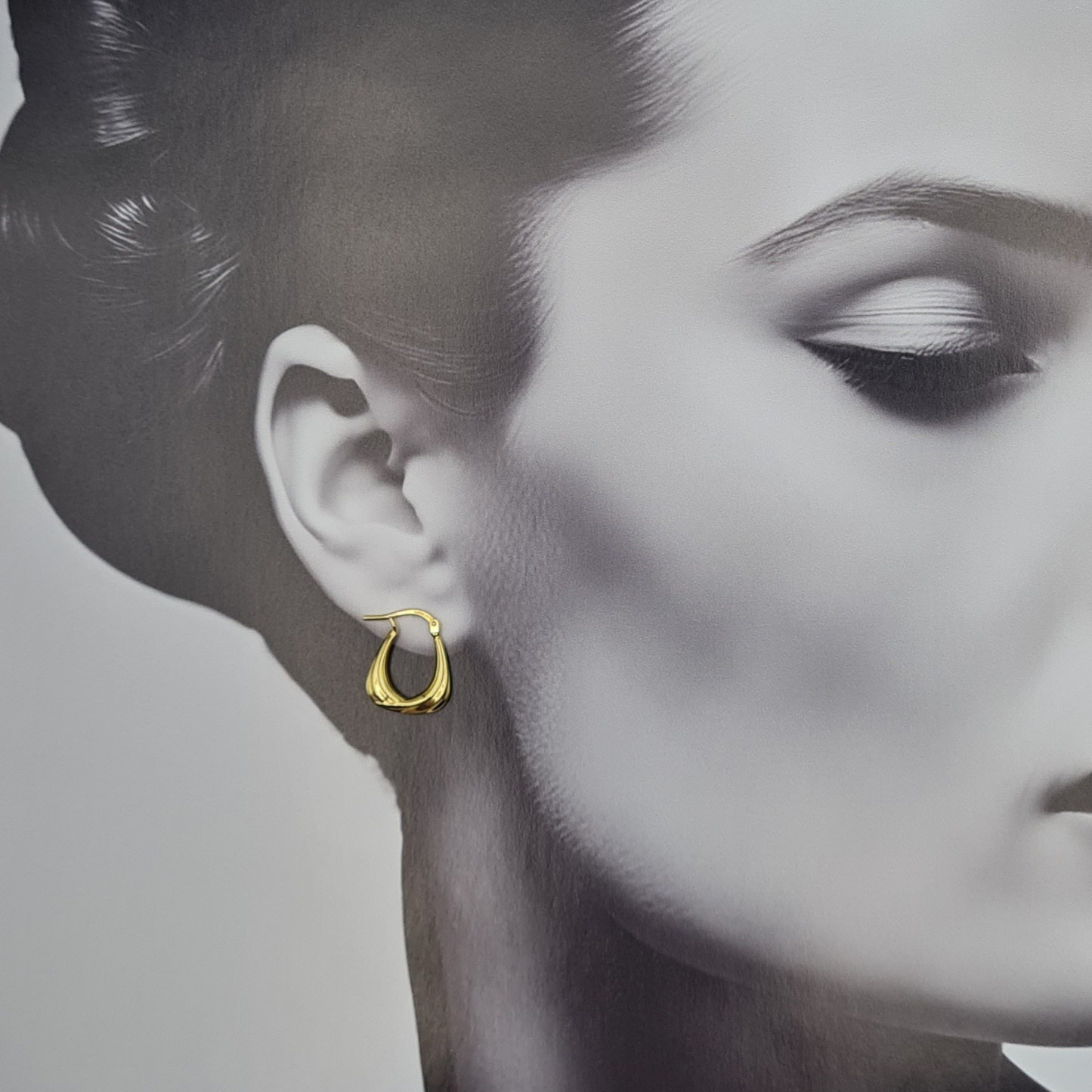 9ct Gold Hoop Earrings, Vintage Square Flat Bottom Hoops