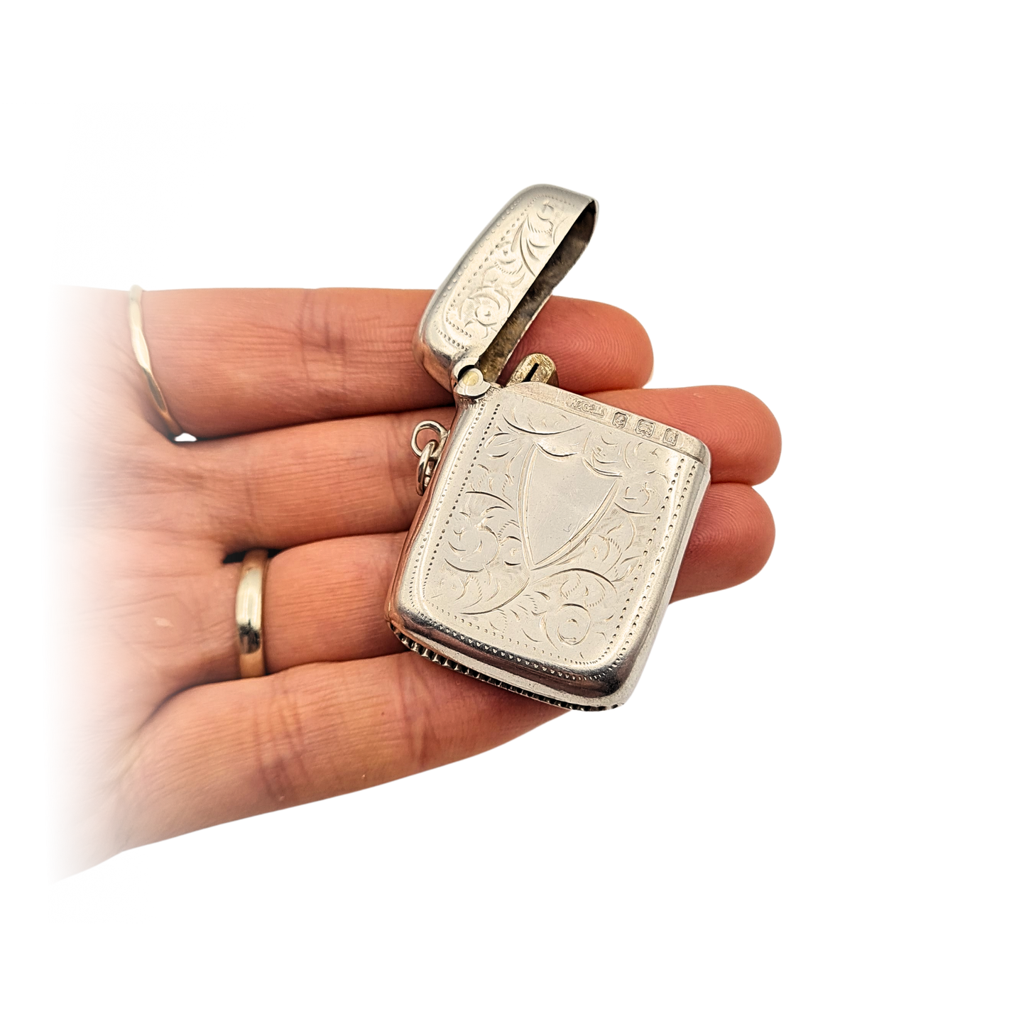 925 Silver Vesta Case, Hand Engraved, Birmingham 1907