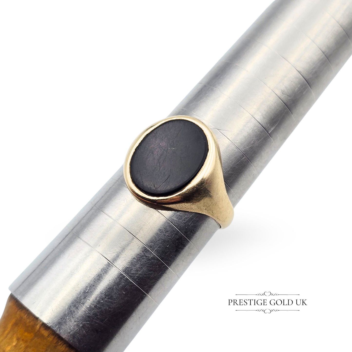 9ct Gold Onyx Signet Ring, UK W / US 11, Large Oval Onyx Stone Ring