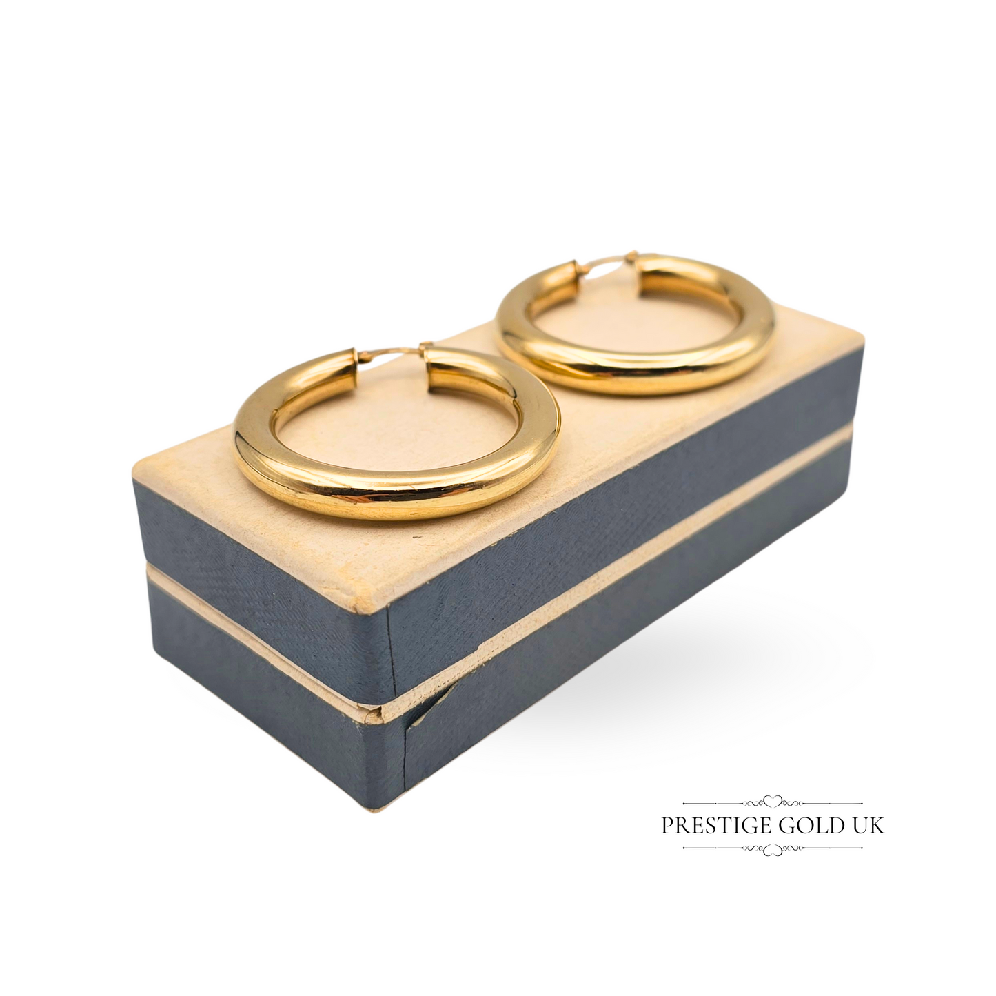 9ct Gold Large Hoop Earrings, Hollow Lightweight Design Chubby Gold Donut Hoops