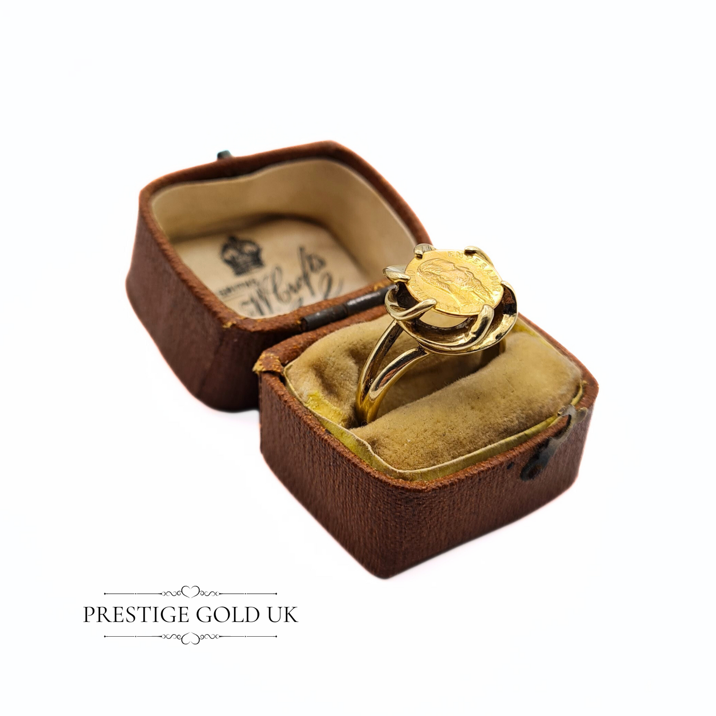 9ct Gold Maximilian Mexican Emperor Sovereign Ring - Size UK L 1/2, US 6, Euro 52