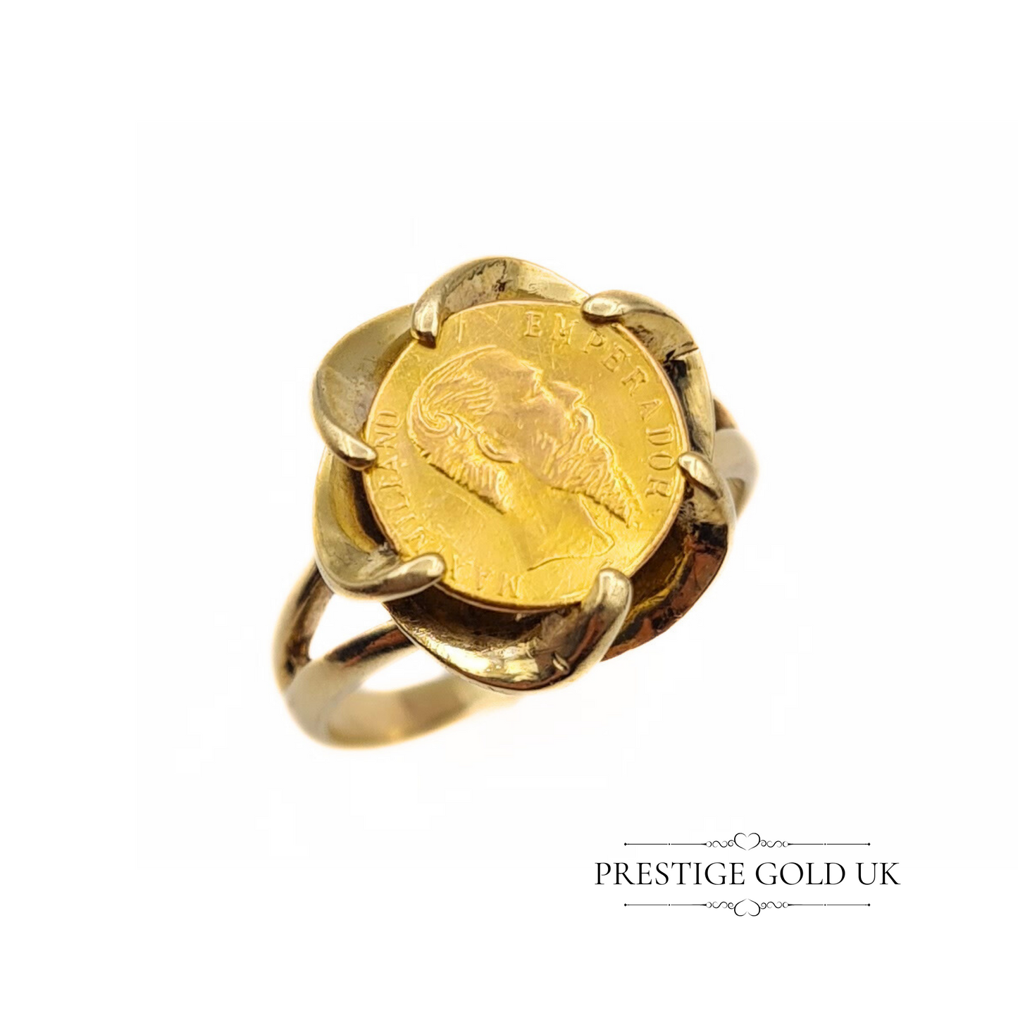 9ct Gold Maximilian Mexican Emperor Sovereign Ring - Size UK L 1/2, US 6, Euro 52