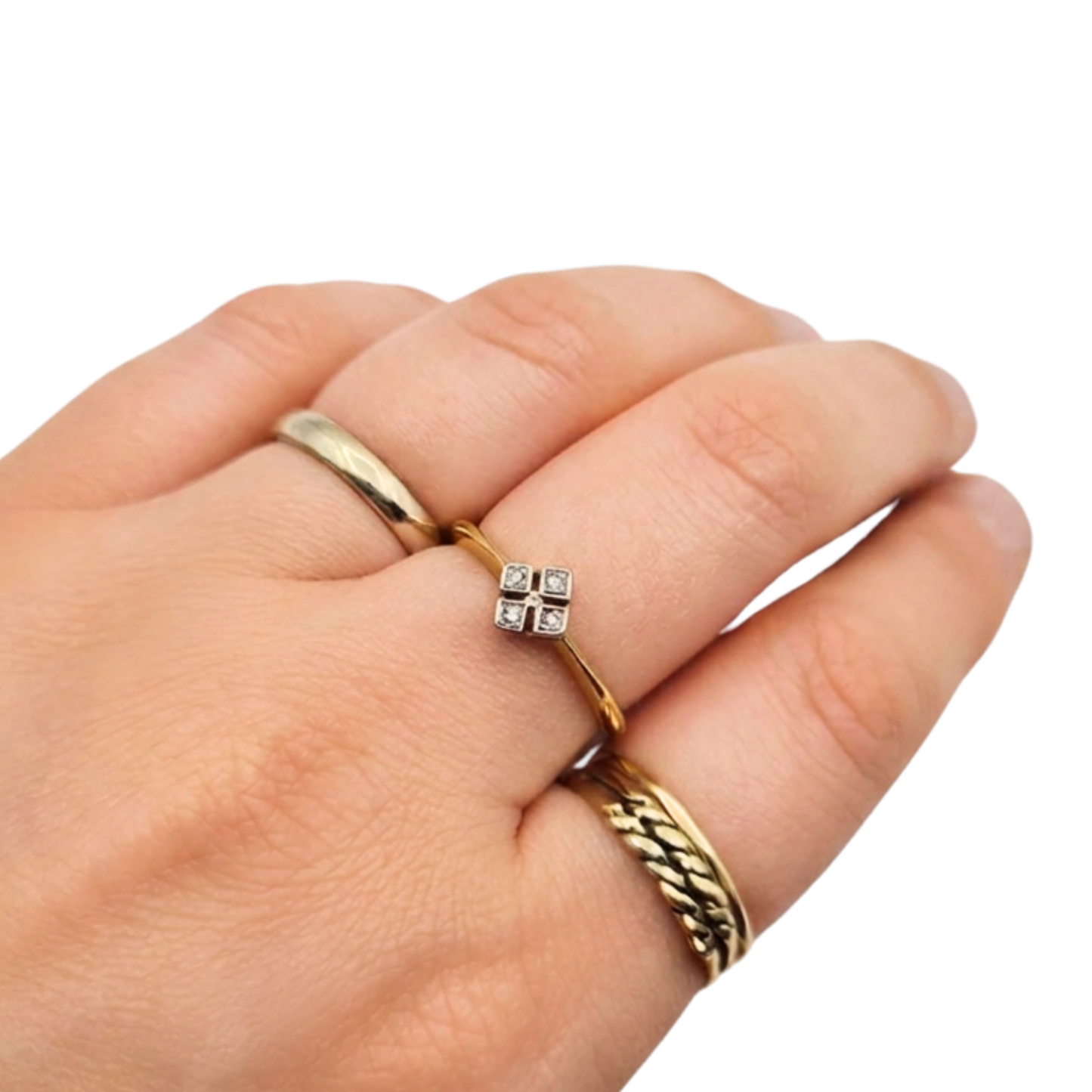 Quality 18ct Gold 4 Stone Diamond Ring Art Deco Style UK N½ US 7