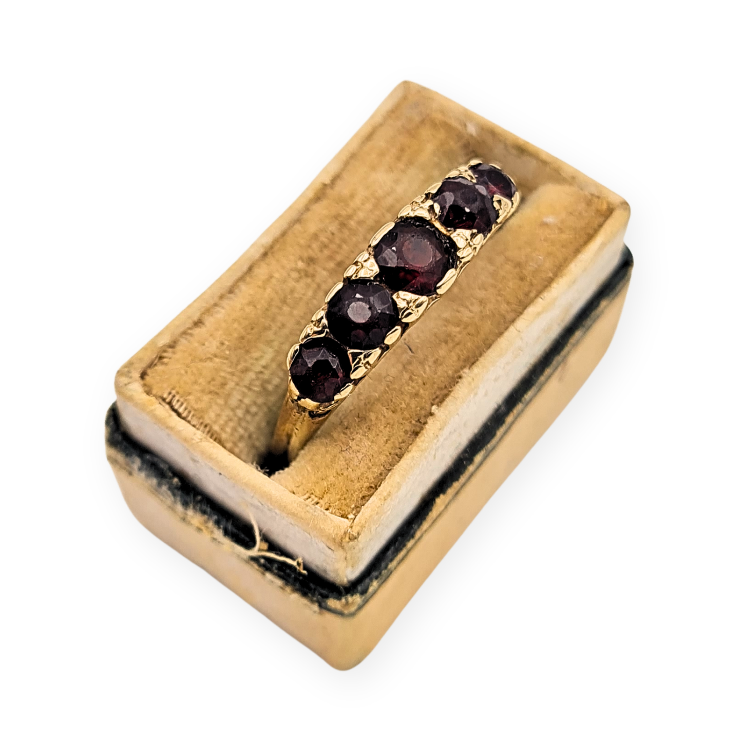 9ct Gold Garnet 5 Stone Ring Vintage 1972 Birmingham UK O US 7