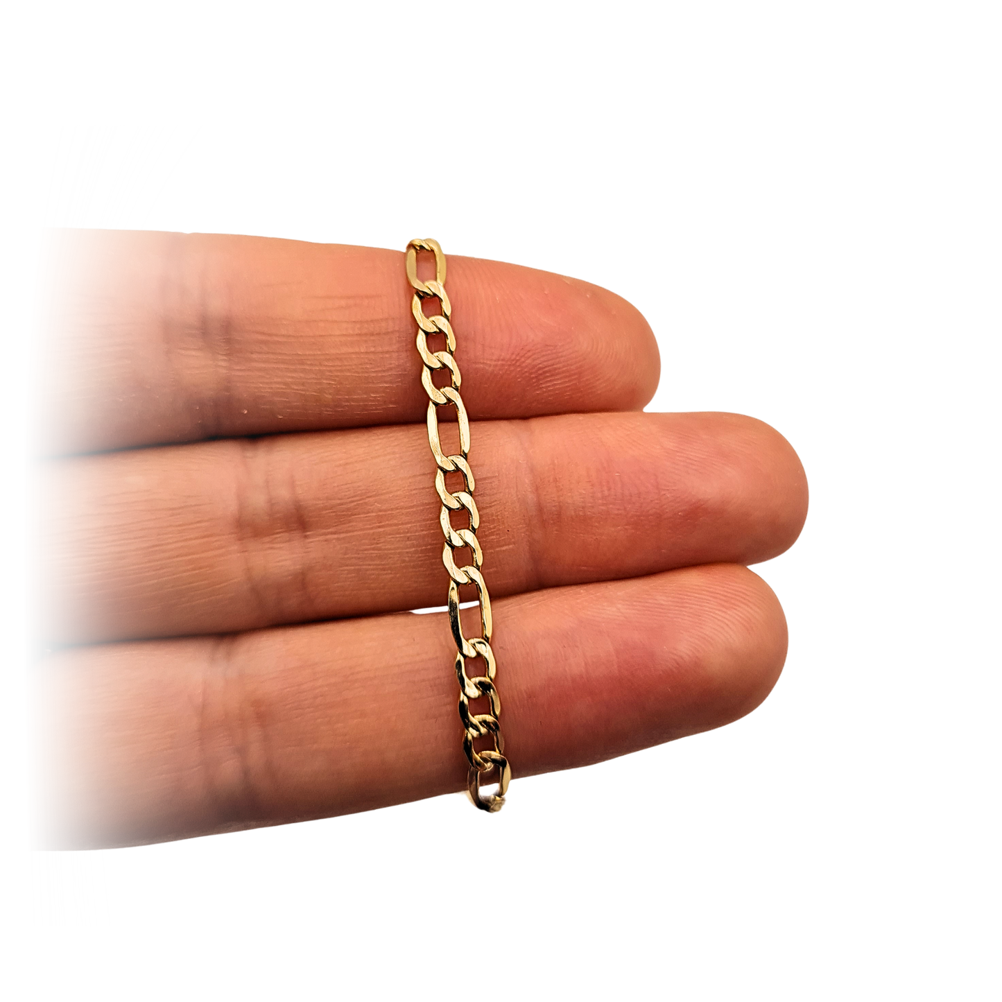 7" Long Gold Figaro Bracelet, 18.5cm, 3+2 Link Chain, British Hallmarked
