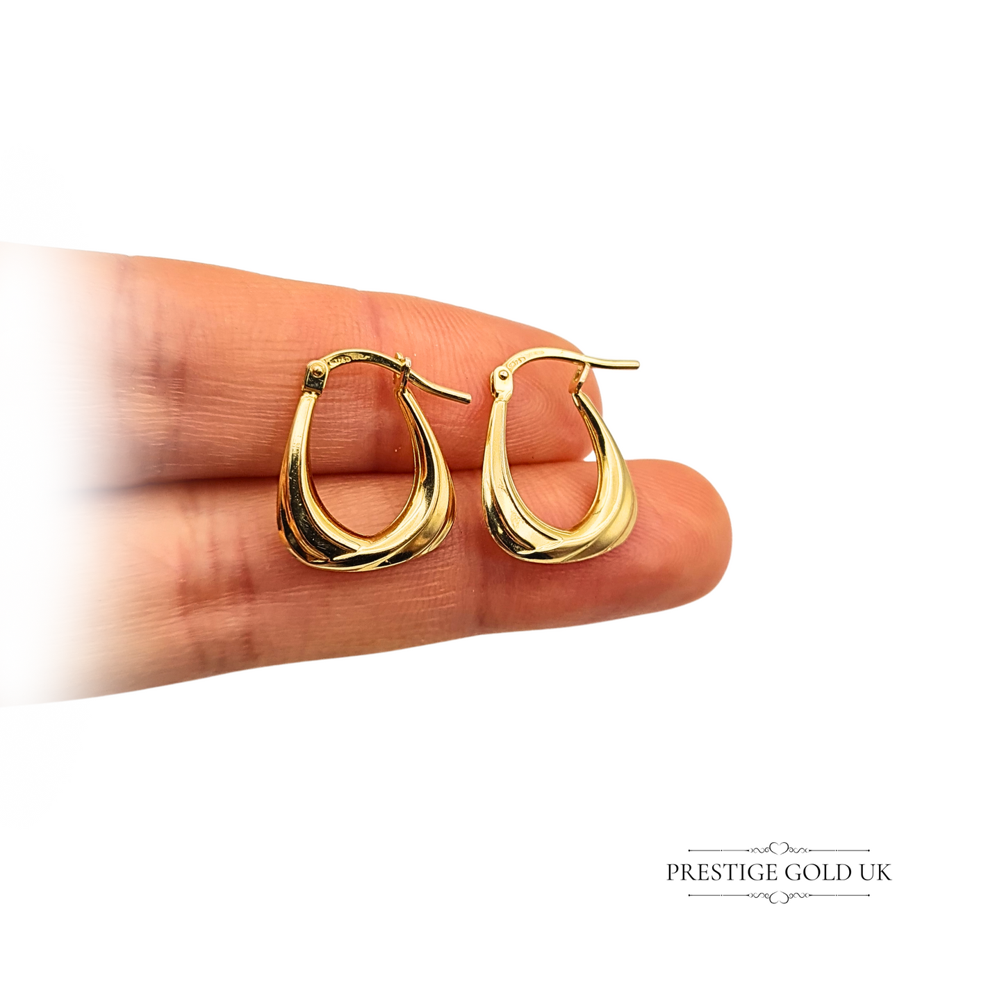 9ct Gold Hoop Earrings, Vintage Square Flat Bottom Hoops