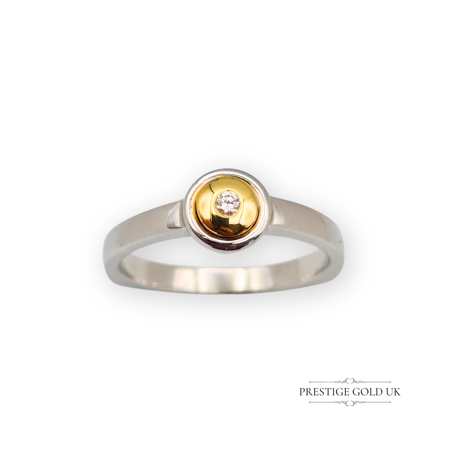 18ct White & Yellow Gold Designer Ring, Solitaire Triangle, UK Q 1/2 US 8 1/4