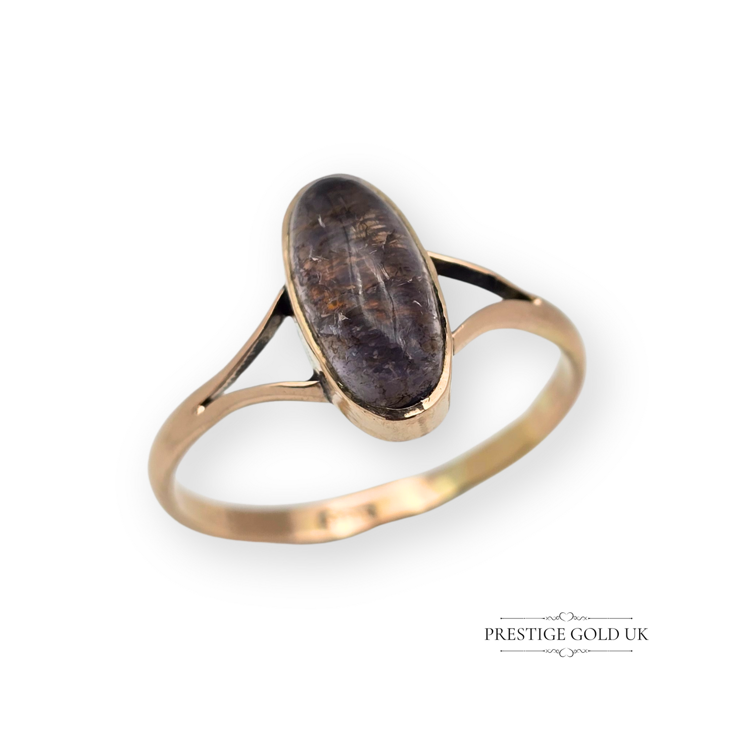 Antique 9ct Rose Gold Quartz Ring, Set With Oval Cabochon UK U - US 9 3/4