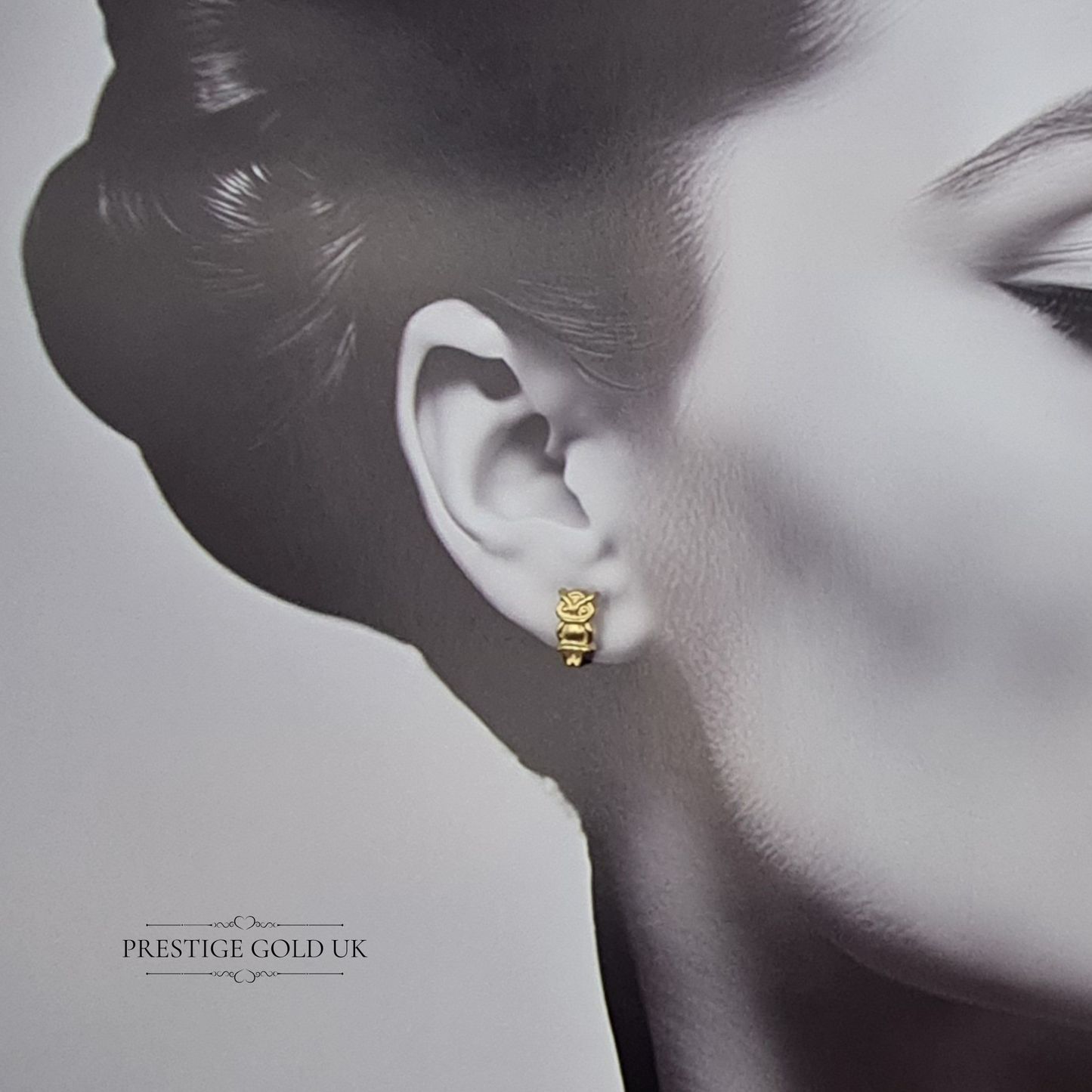 9ct Gold Owl Stud Earrings, Hollow Lightweight Design With Butterfly Backs