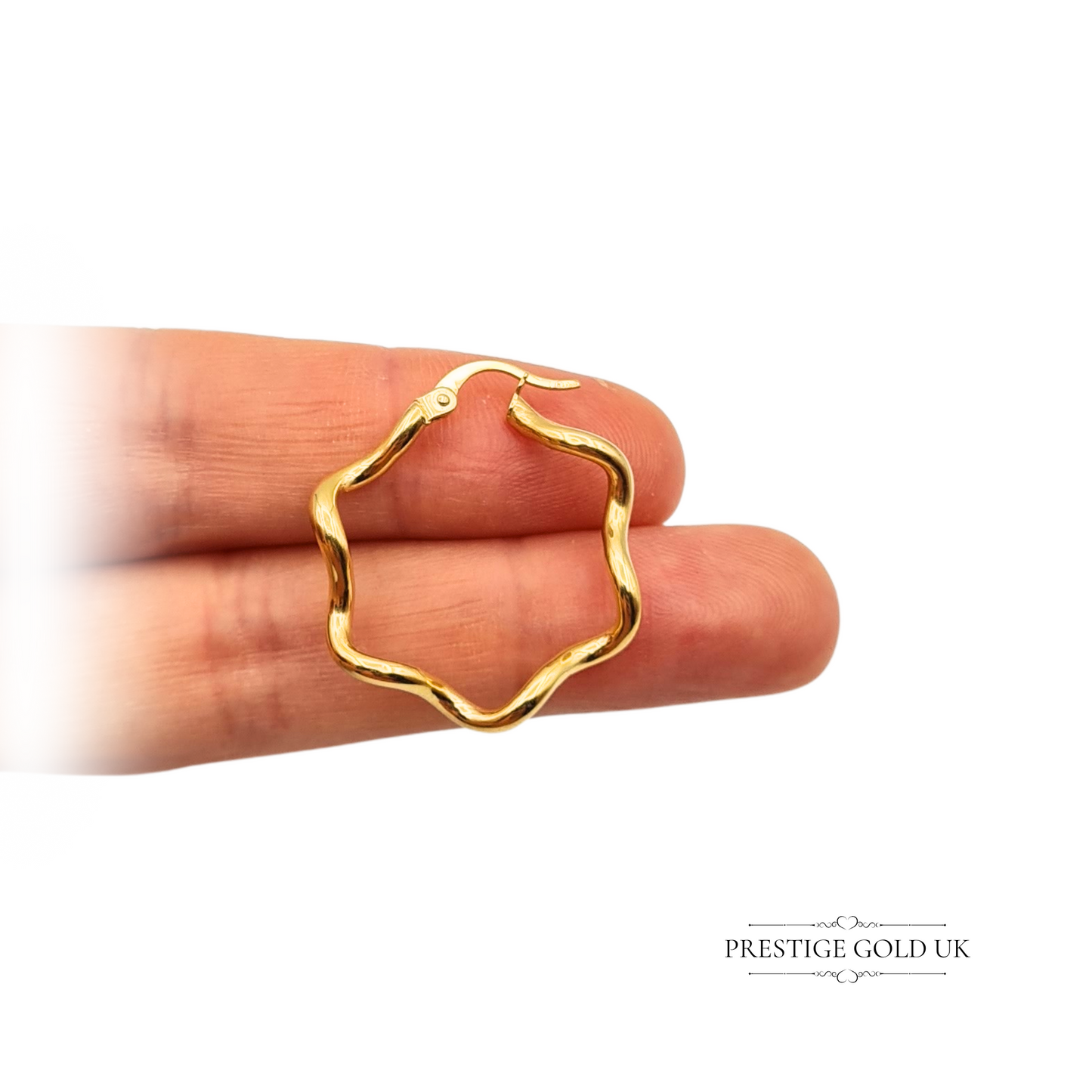 9ct Gold Wavy Hoop Cloud Shape Twisted Earrings With Flip Top Fasteners