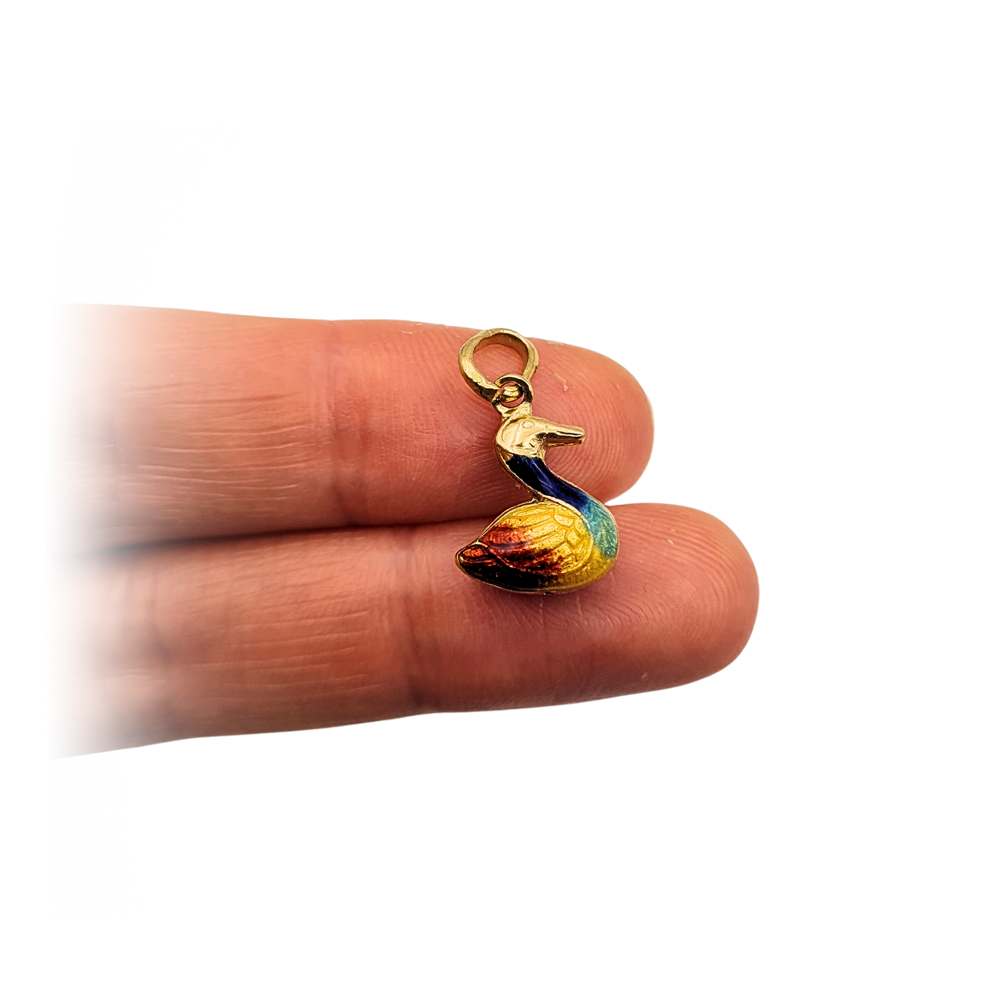 18ct Gold Enamel Duck Charm 750 Mini Bird Pendant