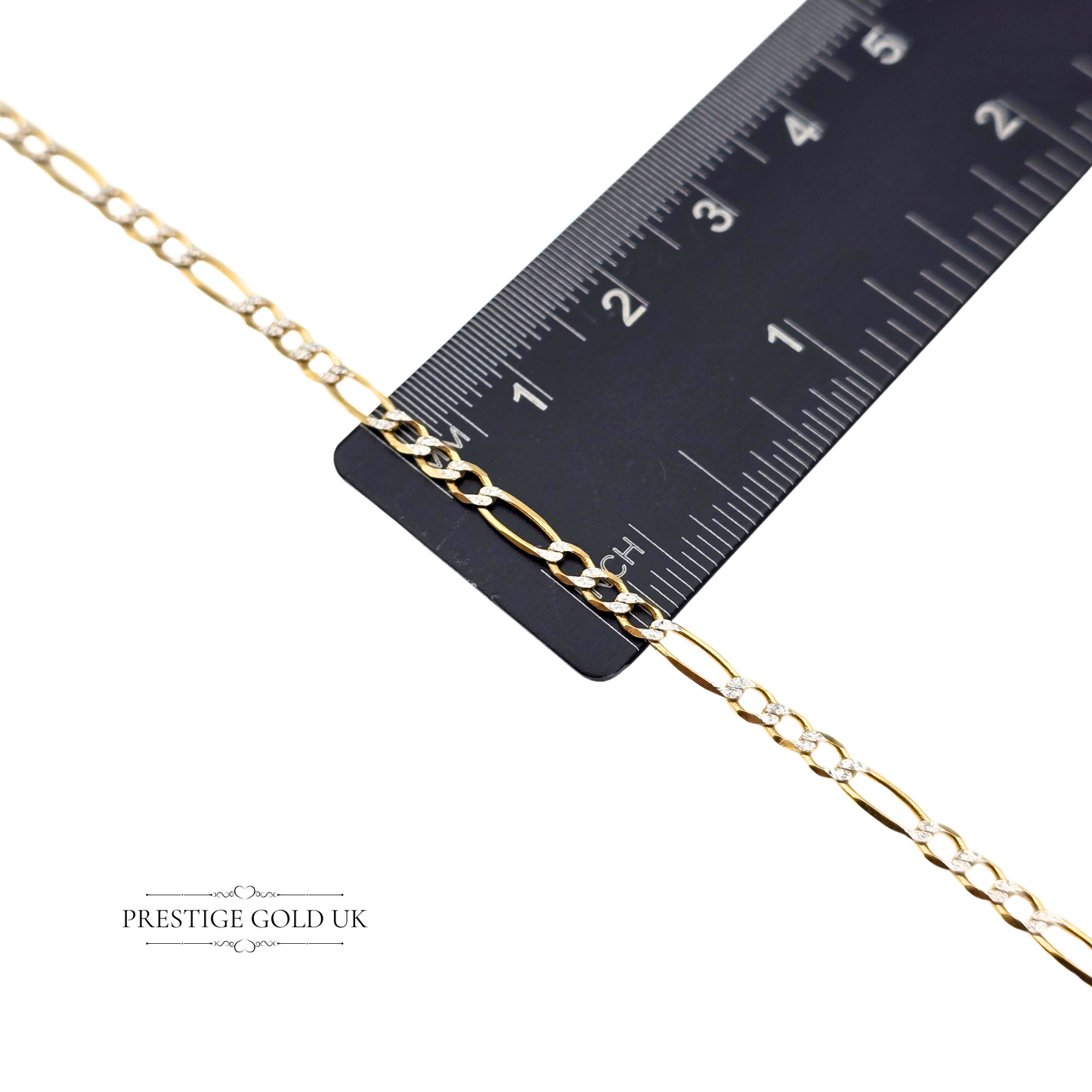 9 3/4" Vintage 9ct Yellow & White Gold Figaro Bracelet Anklet