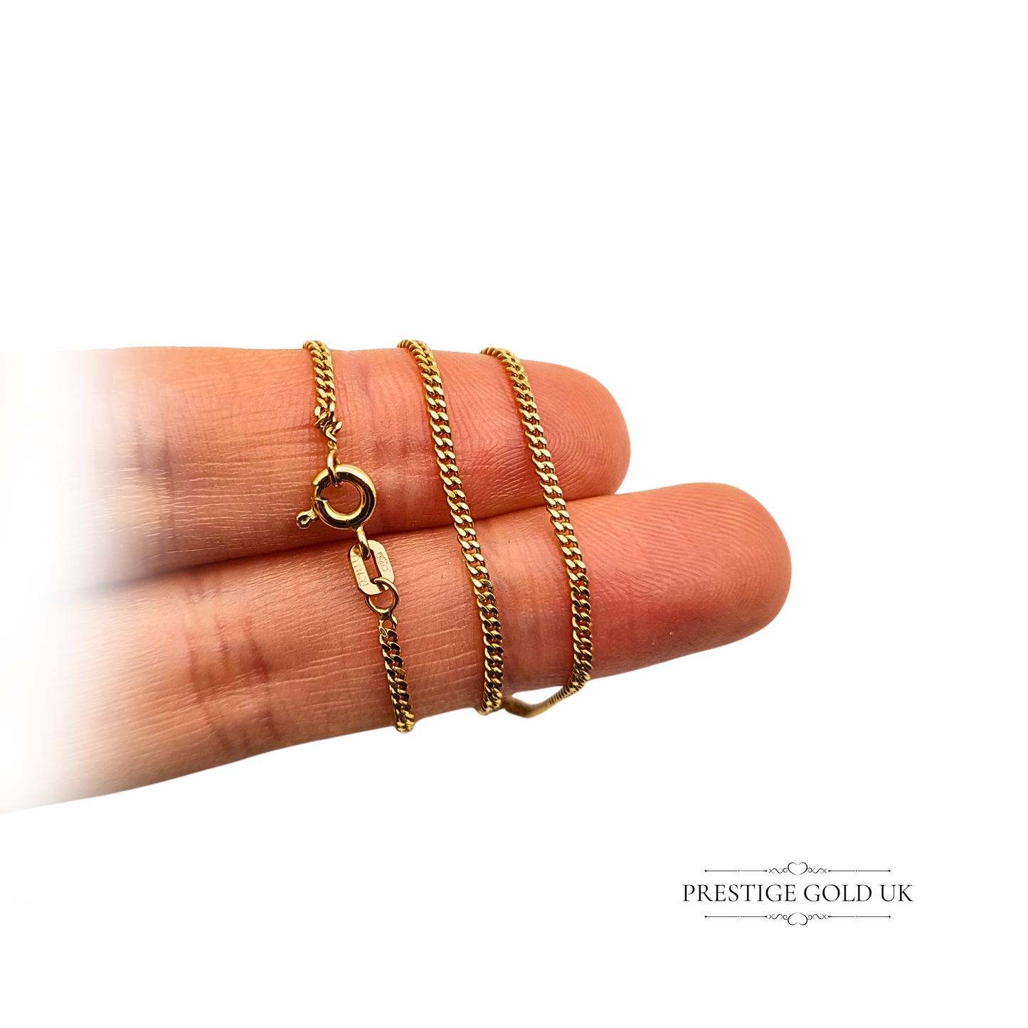 16" 9ct Gold Curb Chain Necklace, Solid Gold With Spring Ring Clasp