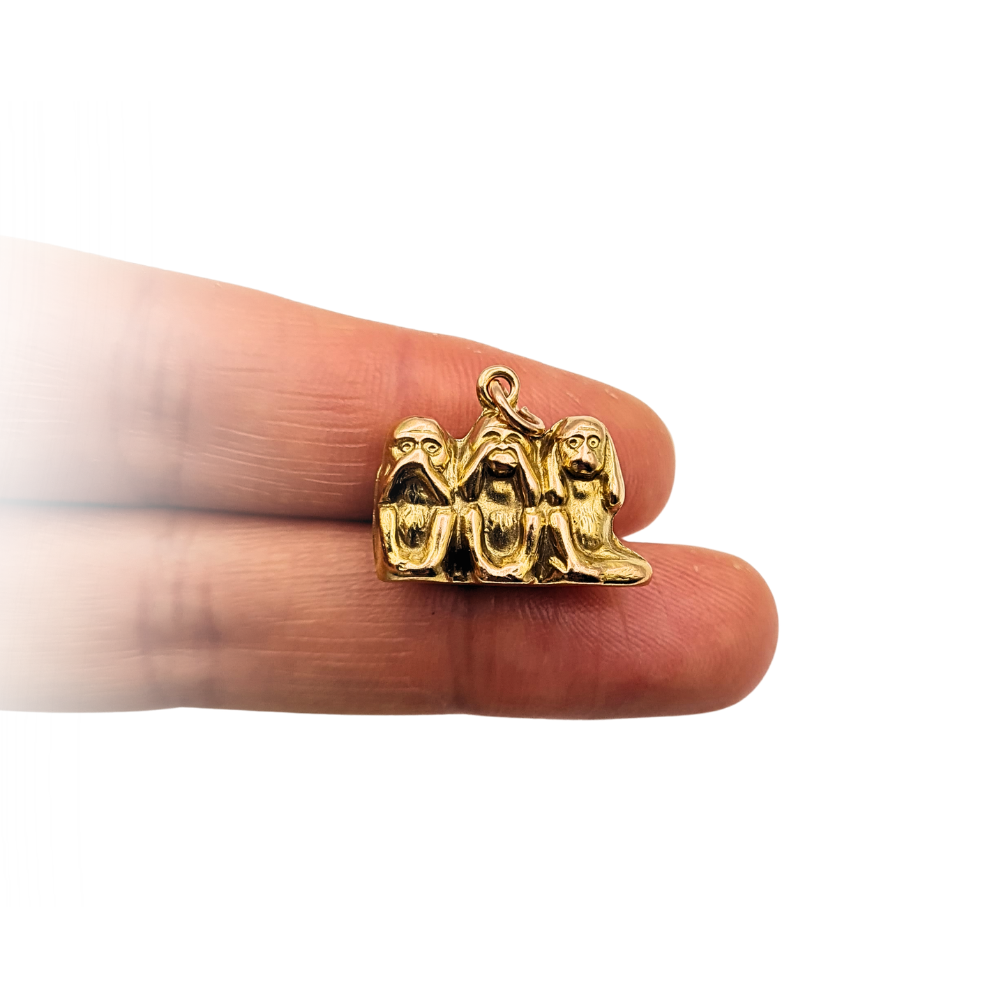 Georg Jensen 9ct Gold Three Wise Monkeys Charm Speak See Hear No Evil Pendant