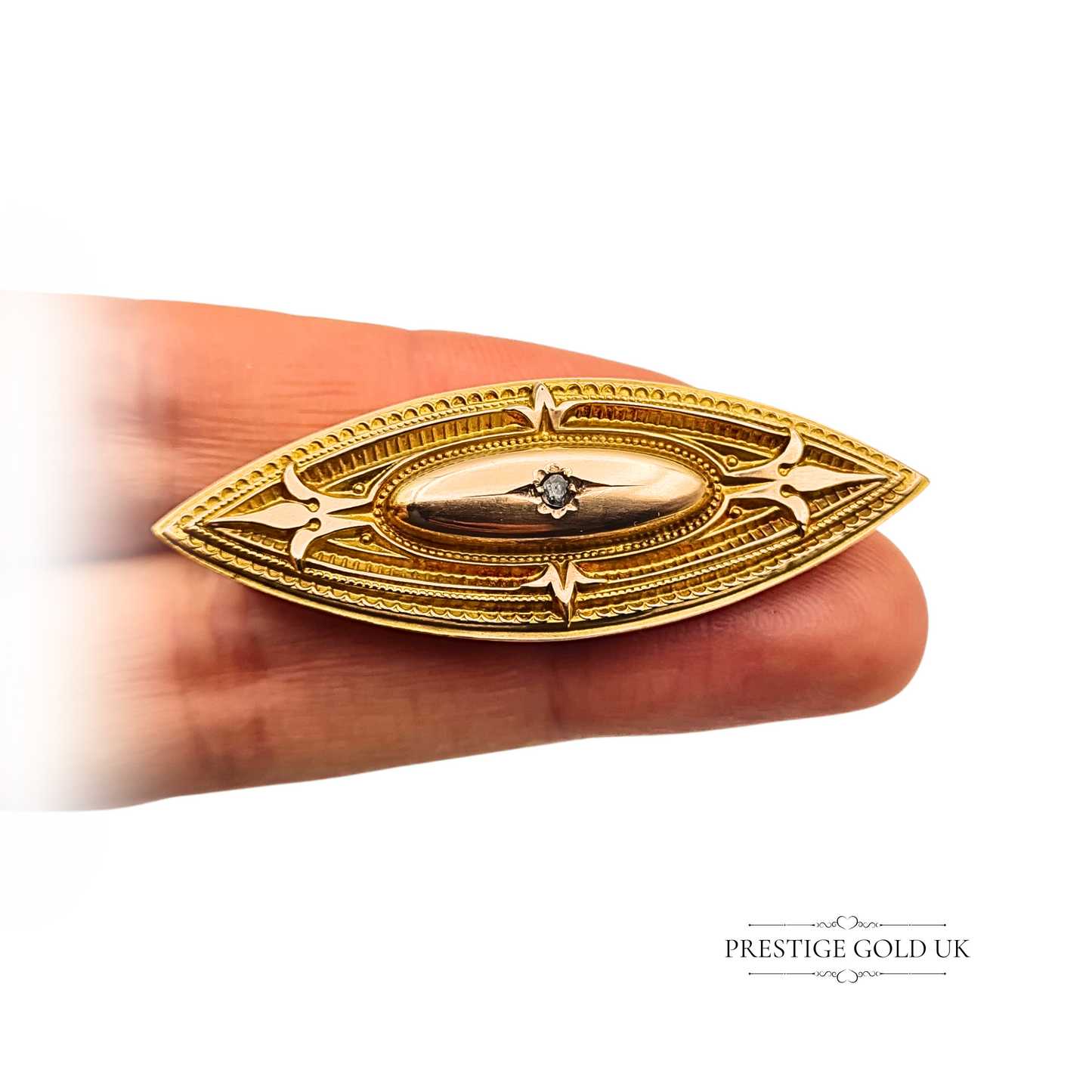 Victoria 1891 Rose Gold Mourning Brooch, Chester Hallmark Diamond Set Keepsake