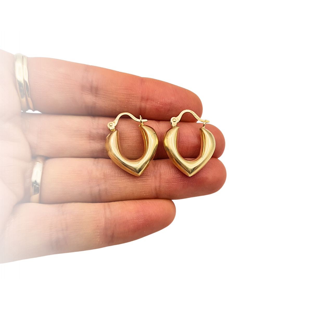 9ct Gold Puffy Heart Hoop Earrings, Hallmarked London 1997 23mm
