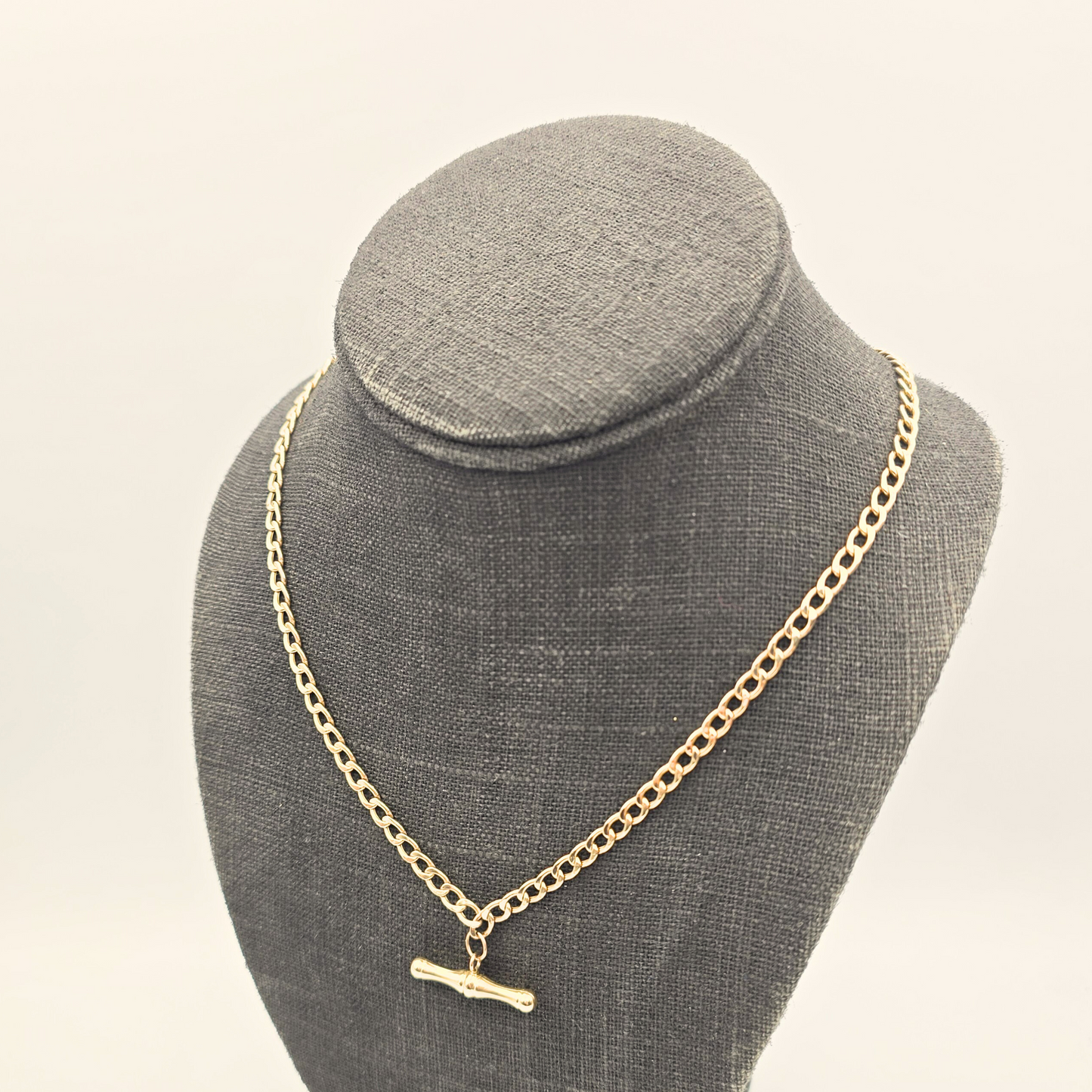 18" 9ct Gold Vintage T-Bar Figaro Necklace, Lightweight Hollow Design