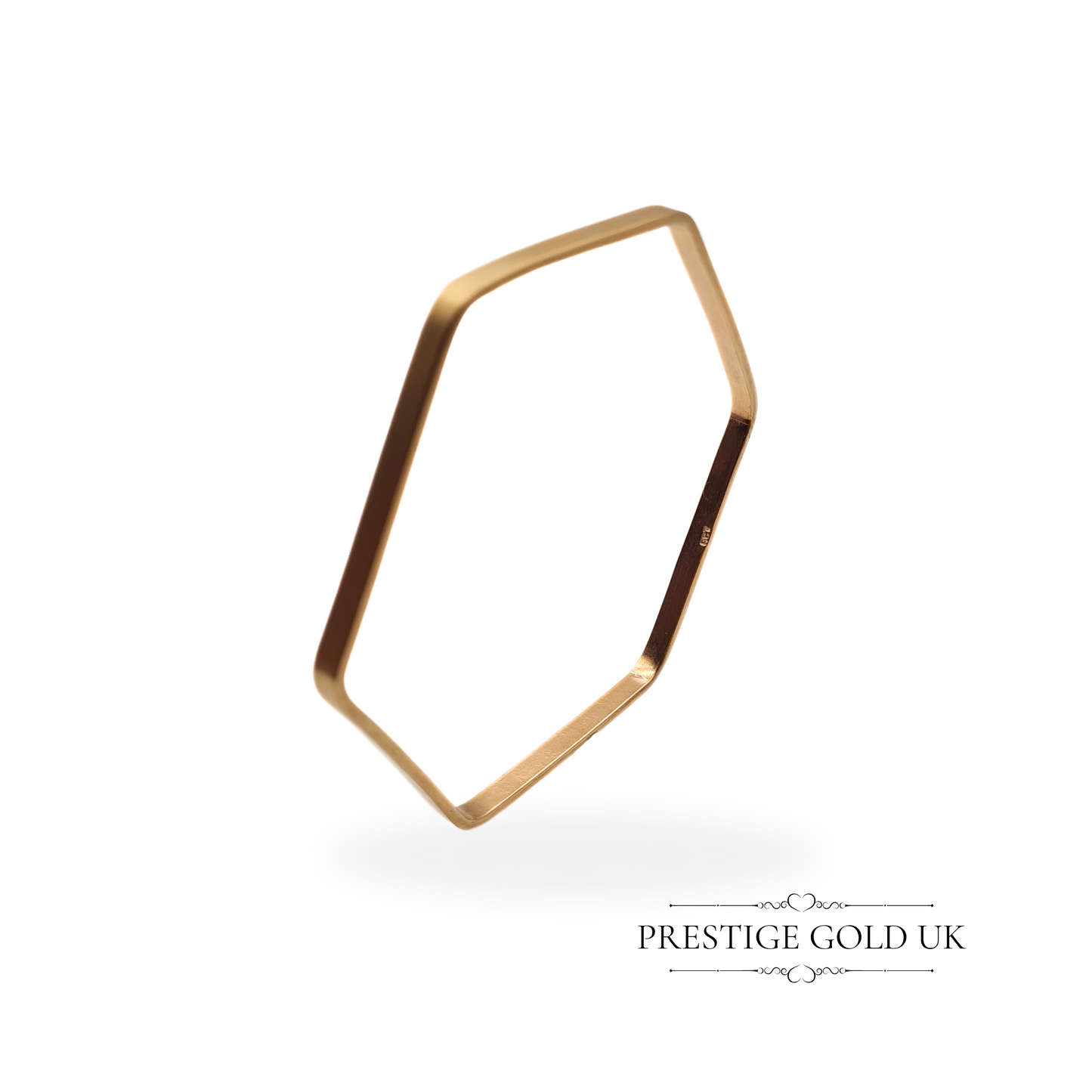 Vintage 9ct Gold Hexagonal Bangle, Stamped 9ct, Brushed Finish, Six-Sided Design, 7 3/4" 20cm Fitment